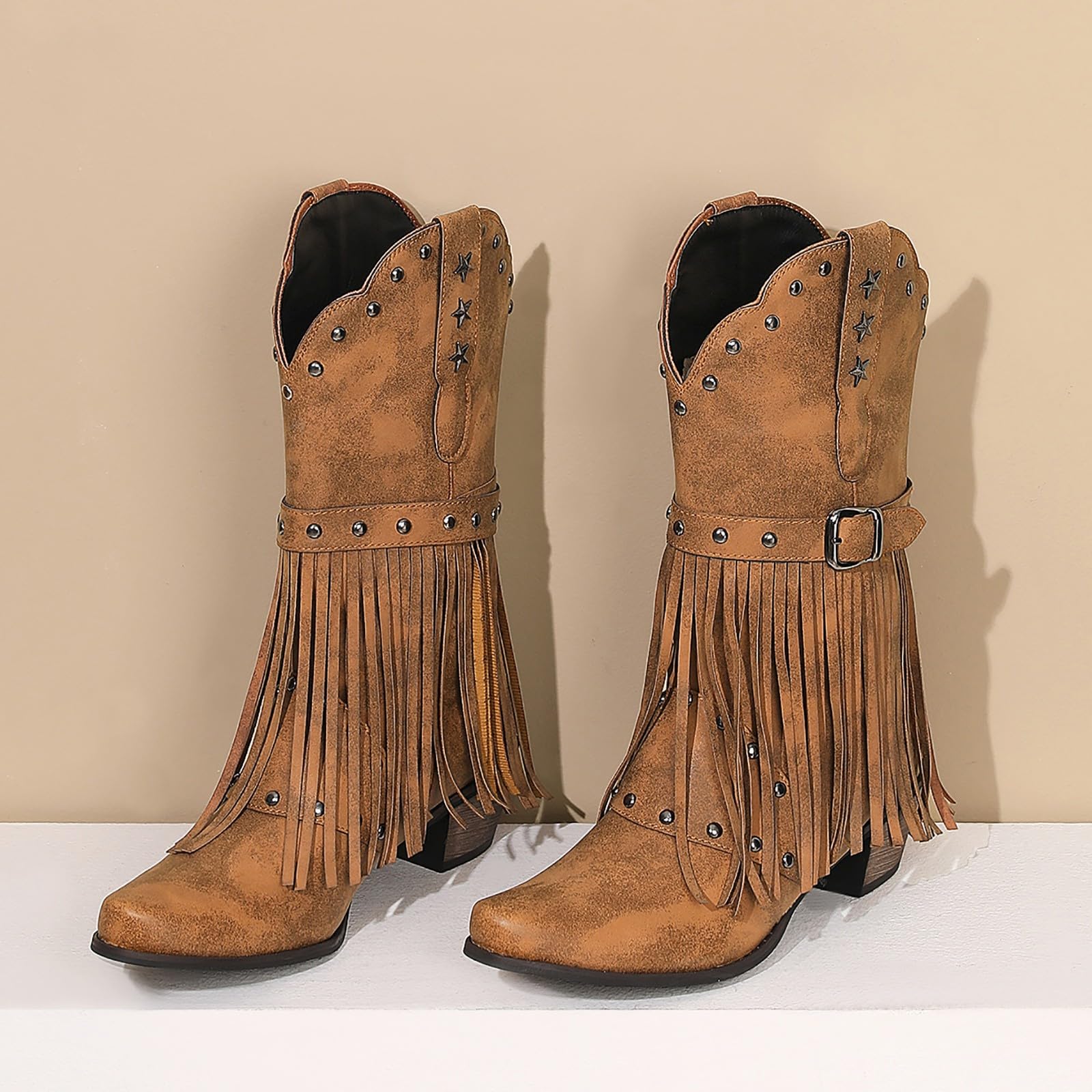 Westernstiefel Damen Cowgirl Cowboy-Stiefel Western Boots Leder Frauen Schuhe Bequeme Elegante Halblange Stiefel Mit Absatz