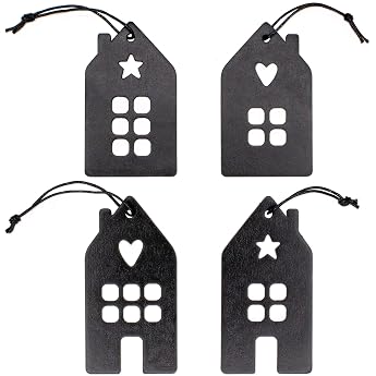 Papierdrachen Wooden Christmas Tree Decorations - 12 Pendants in House Shape Black - 4 Designs - Stylish Christmas Decoration for Tree & Gifts