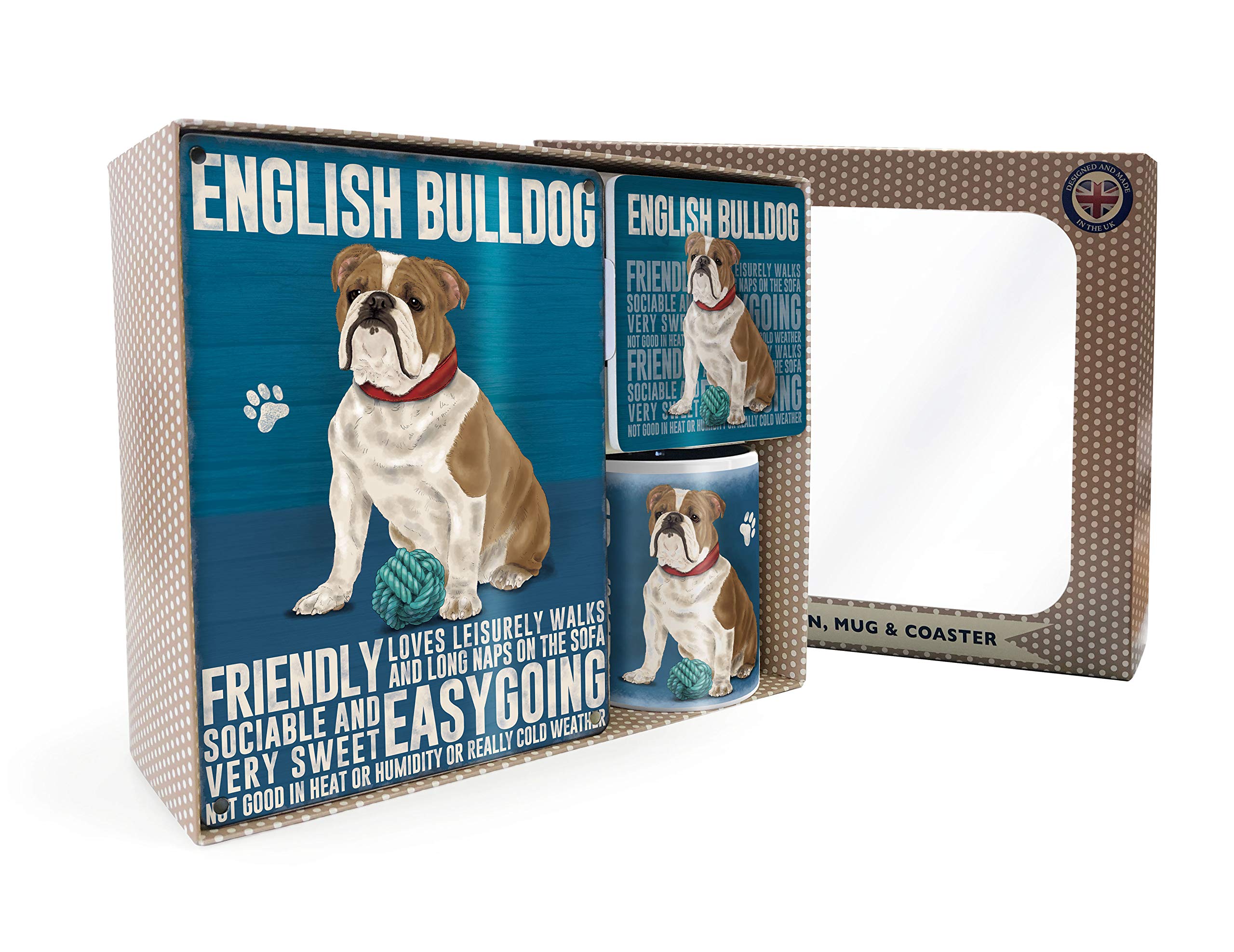 og English Bulldog Boxed Gift Set including Mug + Coaster + Sign