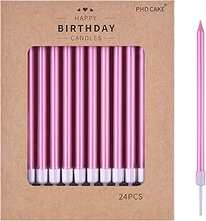 PHD CAKE Pink Long Thin Metallic Birthday Candles, Cake Candles, Birthda...