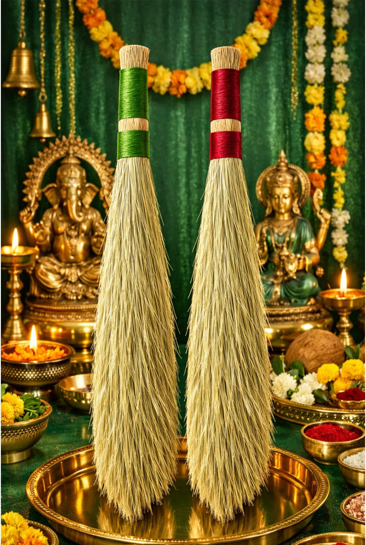 2 pic -Sacred Space Puja Broom 65 cm | Natural Grass Phool Jhadu for Mandir & Temple Cleaning | Eco-Friendly Handmade Jhadu | Dusting Broom for Home Floor & Kitchen Use-image-11