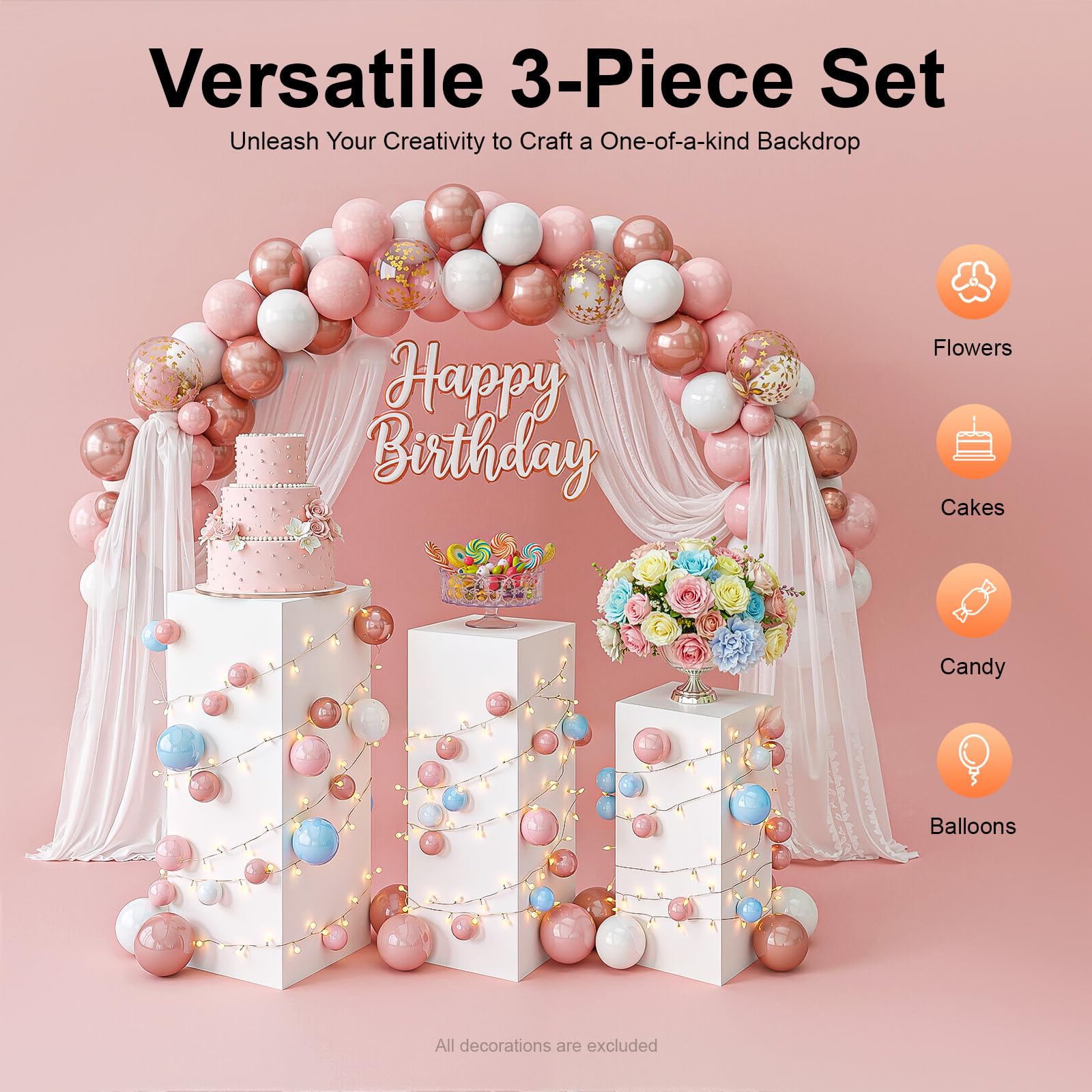 Espositore quadrato con piedistallo, 3 pezzi, versatile supporto per feste per eventi, scultura artistica, adatto per matrimoni, compleanni e addio al nubilato