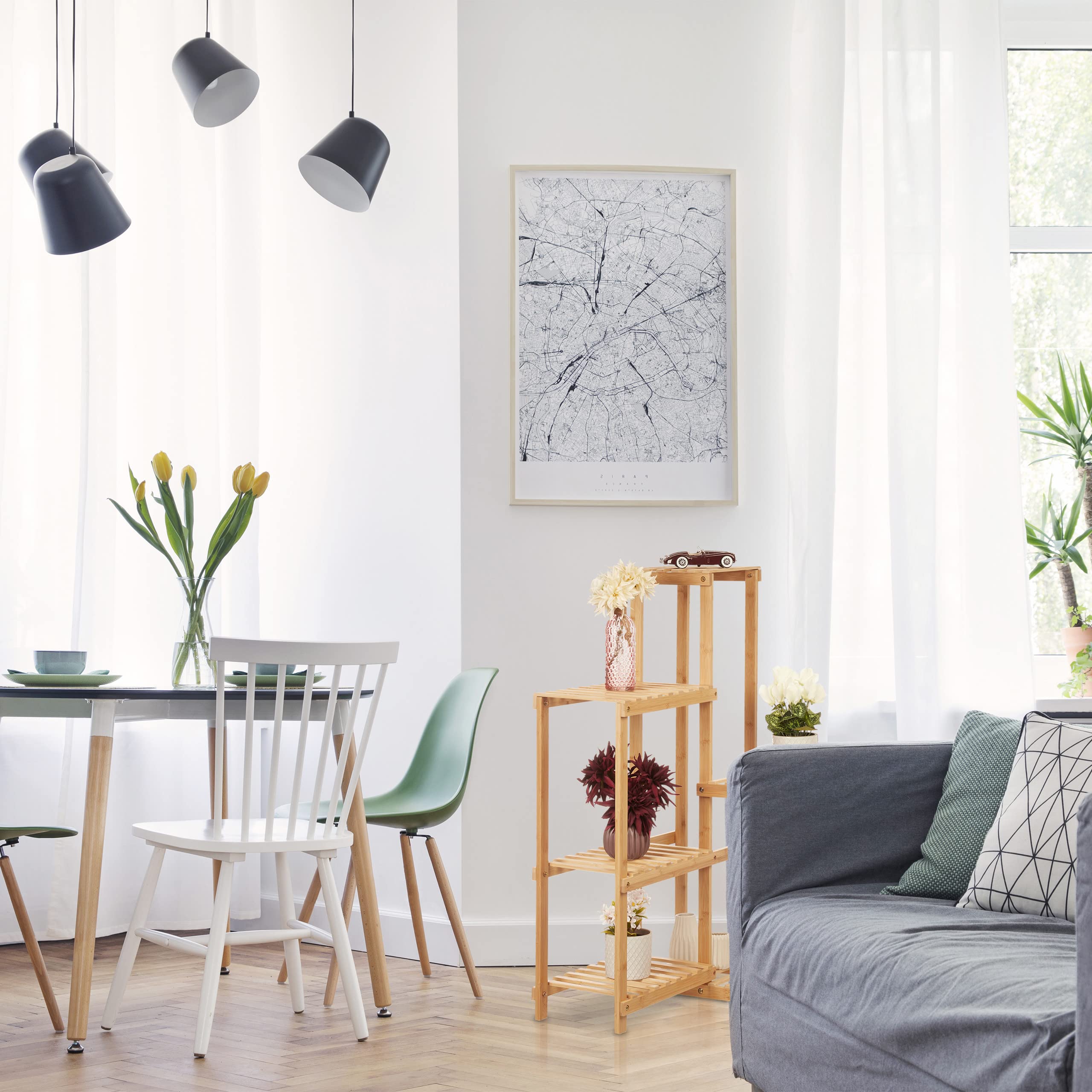 Relaxdays Estantería Plantas Interior Bambú, Soporte Macetas 6 Baldas, Portamacetas Esquinero, 101x62x62 cm, Natural