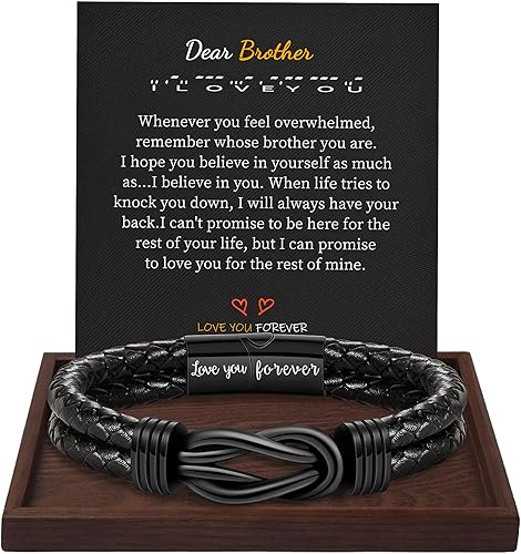 Gifts for Men Leather Bracelet Brown Braided Forever I Love You Gifts for Him Infinity Cuff Bracelets Birthday Gifts for Boyfriend Son Grandson Husband Dad Mens Fathers Day Gift