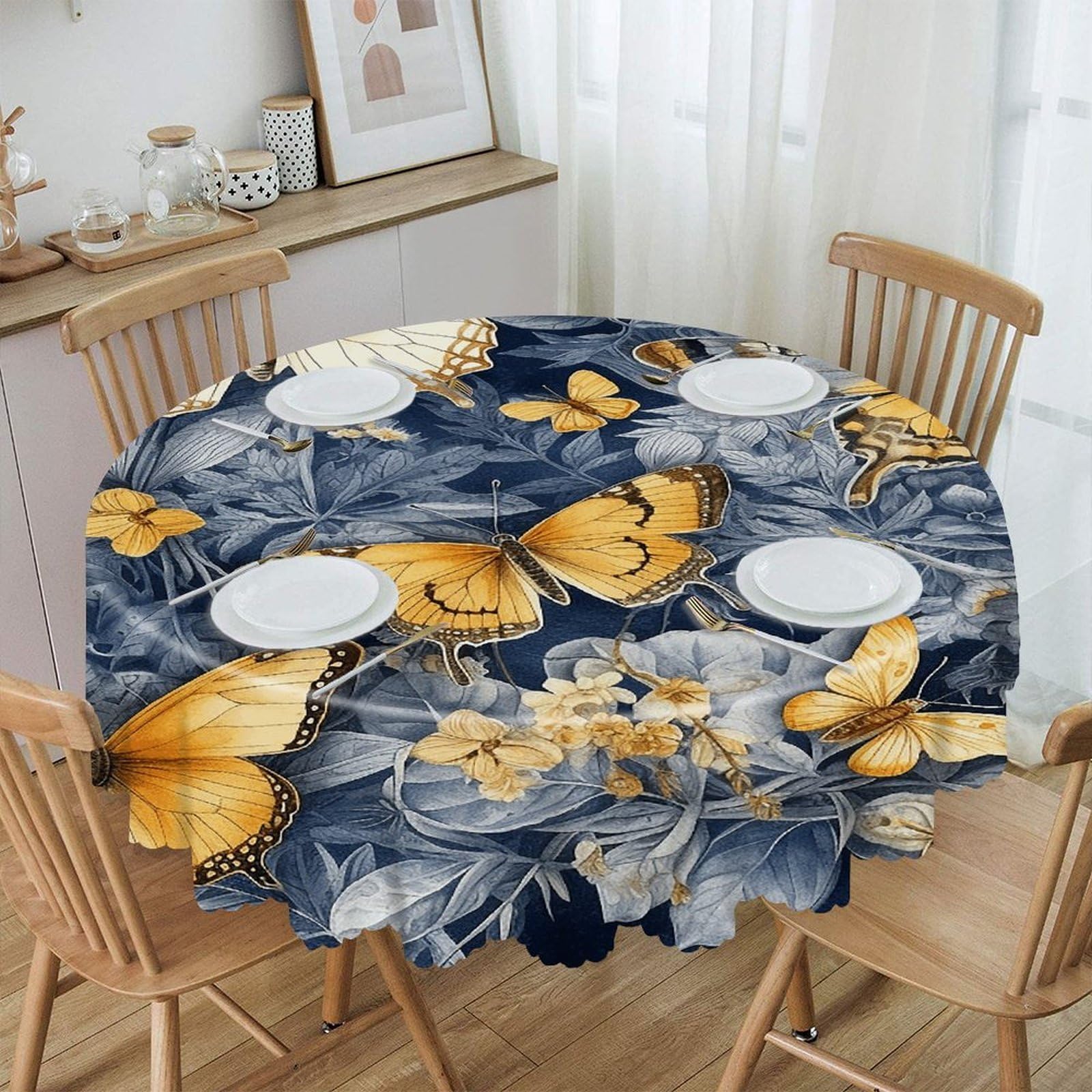 Adfgyerh Style Several Species Of Butterflies Table Cloth Easy To Clean, Home Decor Lace Design, Soft And Comfortable, Round Tablecloth Suitable For Homes, Restaurants, Hotels, Patio Tables, Etc.