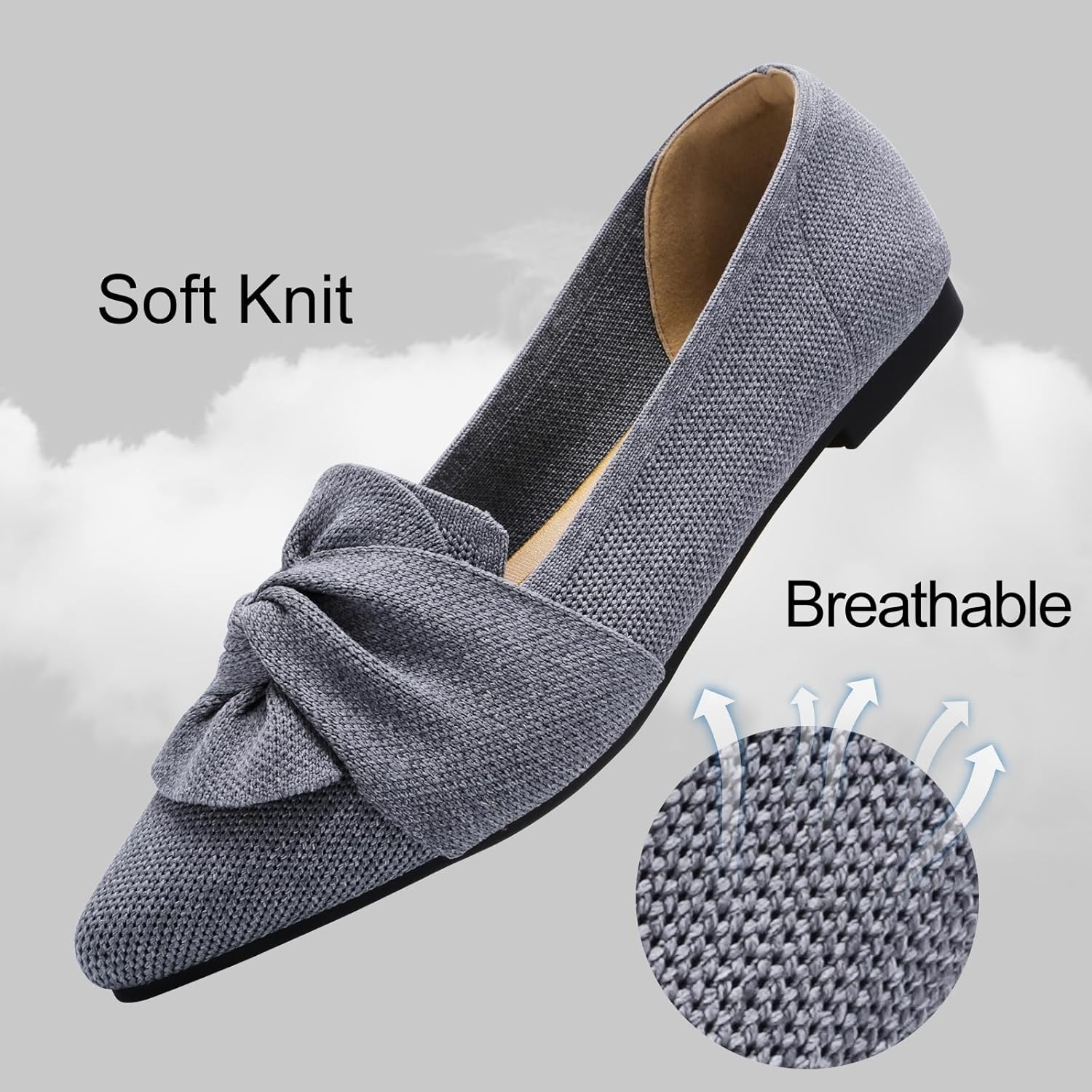 Flats for Womens Pointed Toe Ballet Flats with Bow Comfortable Knit Dressy Flats - Image 5