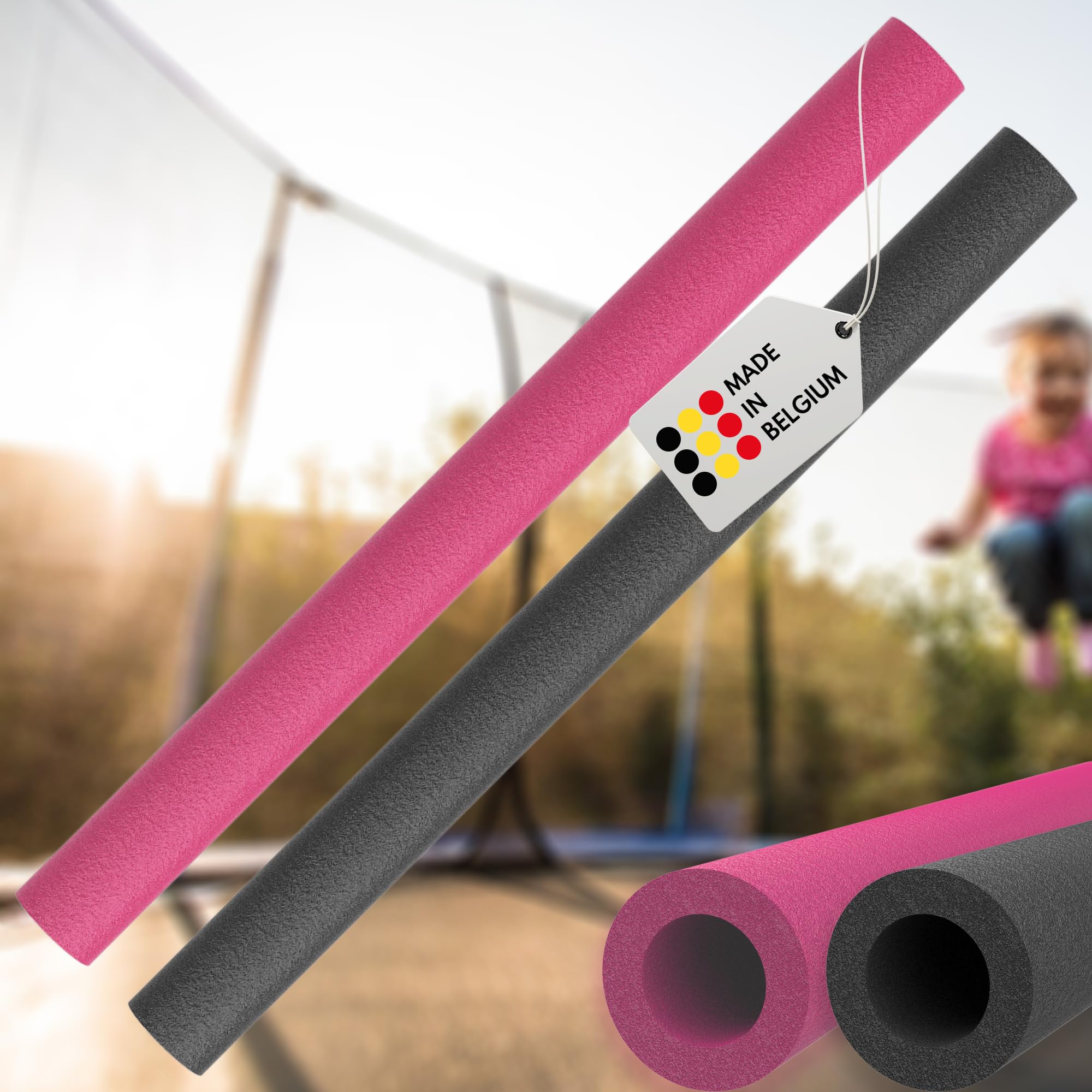 AWM Trampolin Schaumstoff 100 cm Schaumstoffrohre Schaumstoffpolster Stangenschutz Made in EU (Pink + Anthrazit, 16 Stück)