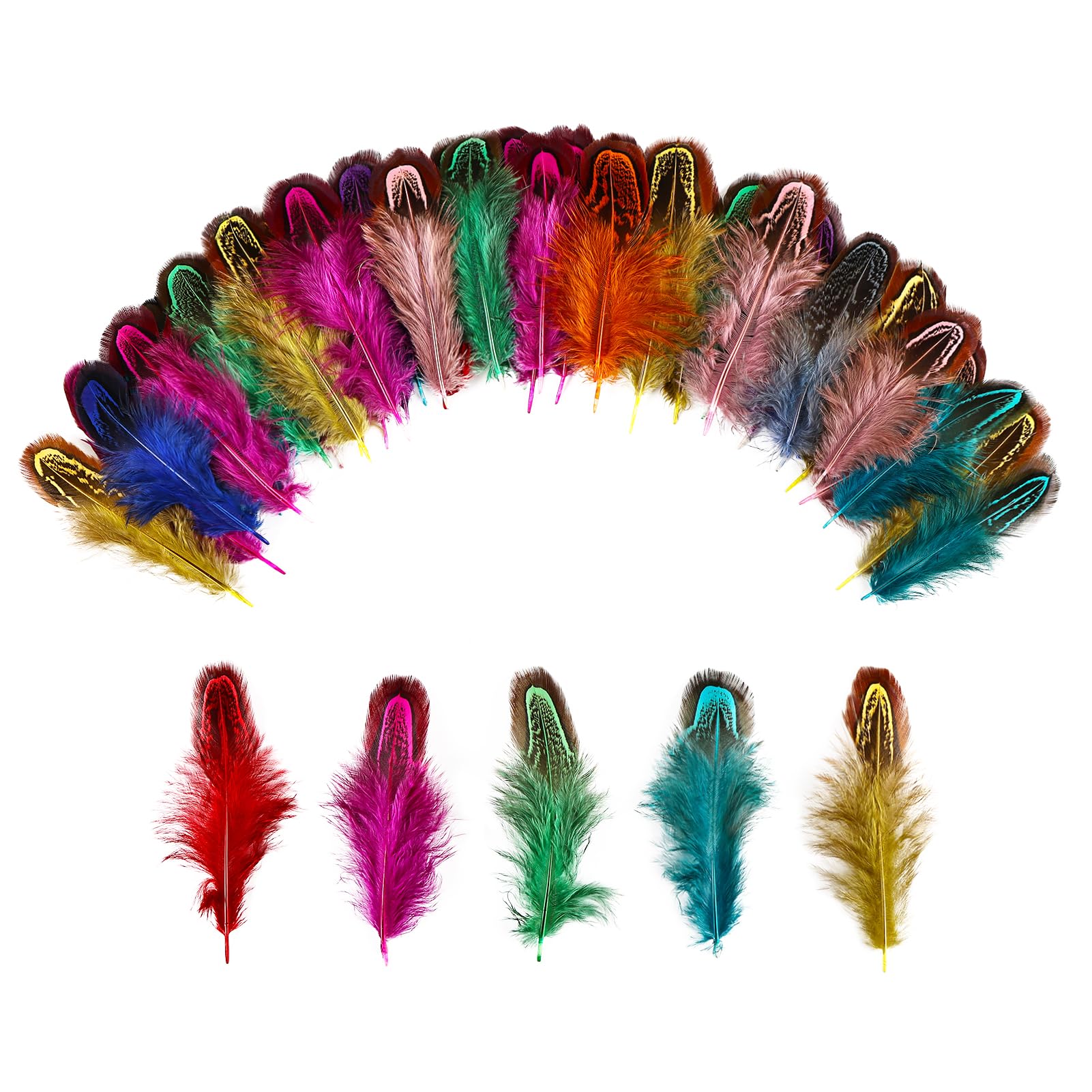 THARAHT Pheasant Plumage Feathers 120pcs Natural 2-3 Inches for Thanksgiving Crafts Hats Sewing Clothing Wedding Dream Catcher Decoration Feathers,Multicolored