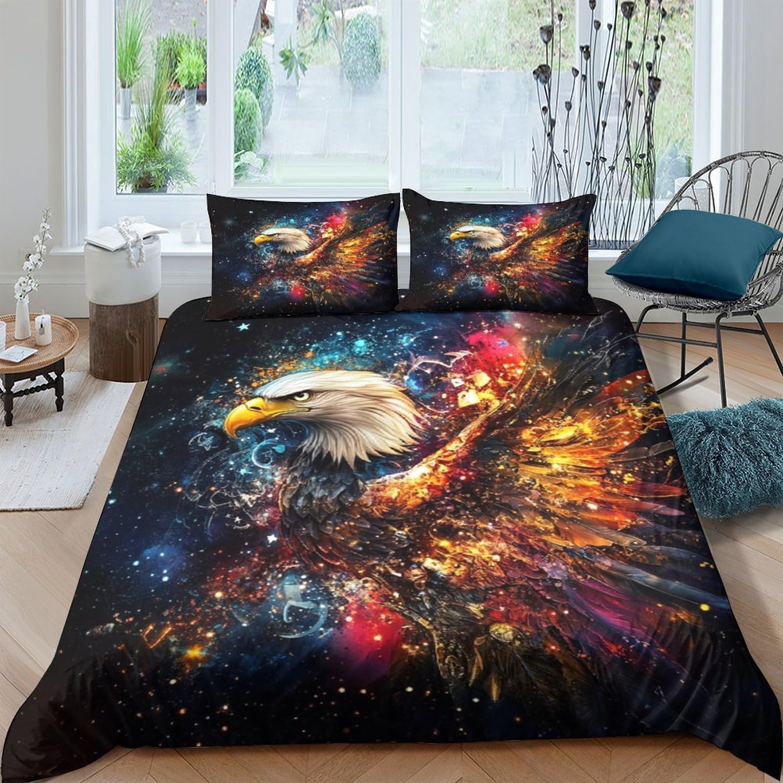 Ctjqhvkz Style-3 3D Printed Galaxy Eagle Fitted Sheet Microfiber Soft Mattress Cover Cosmic Nebula For Bedroom Dorm Decor Single（135X200cm）