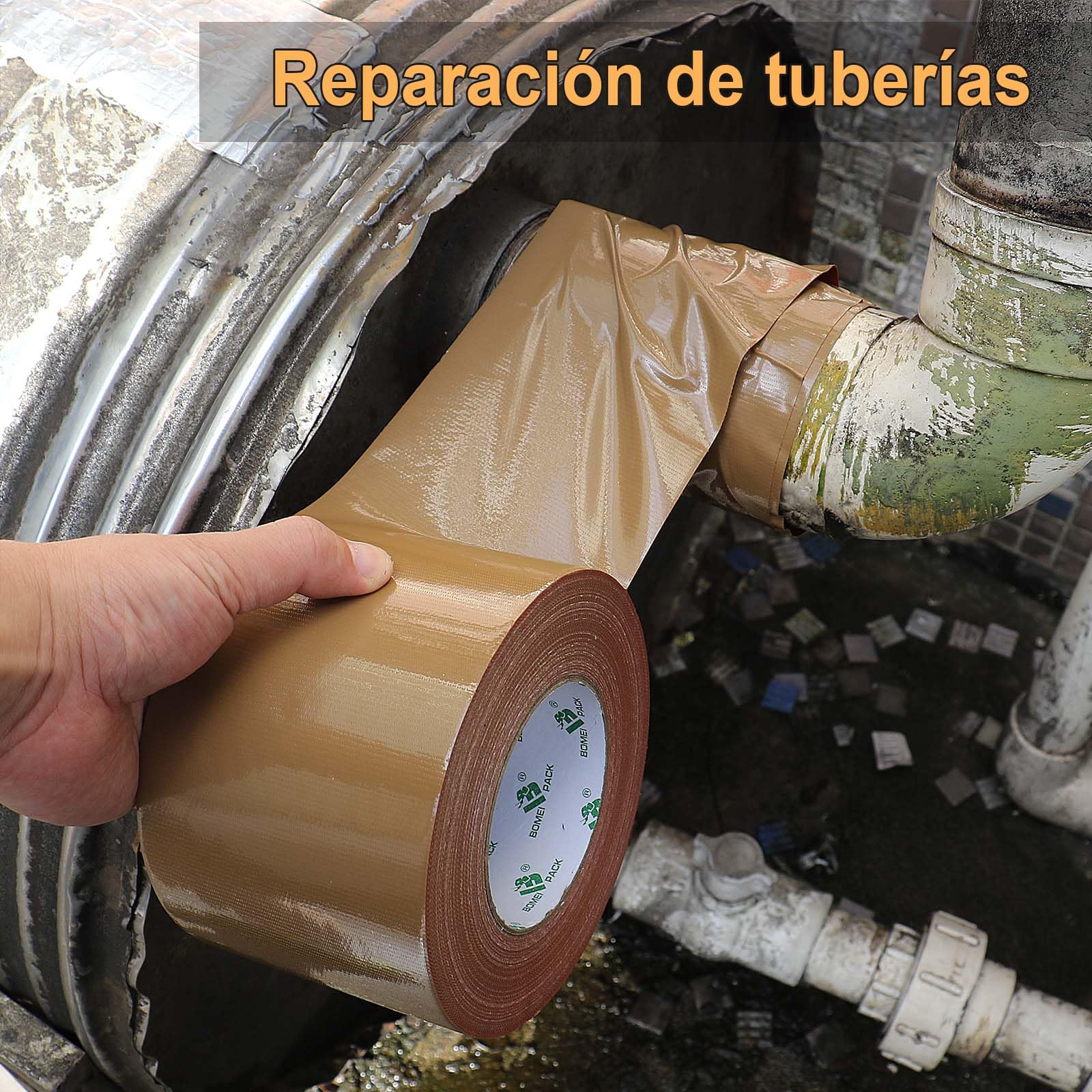 BOMEI PACK Cinta adhesiva americana 100mm x 50 m, Marrón cinta impermeable de tela de para reparaciones, bricolaje, manualidades, uso en interiores y exteriores
