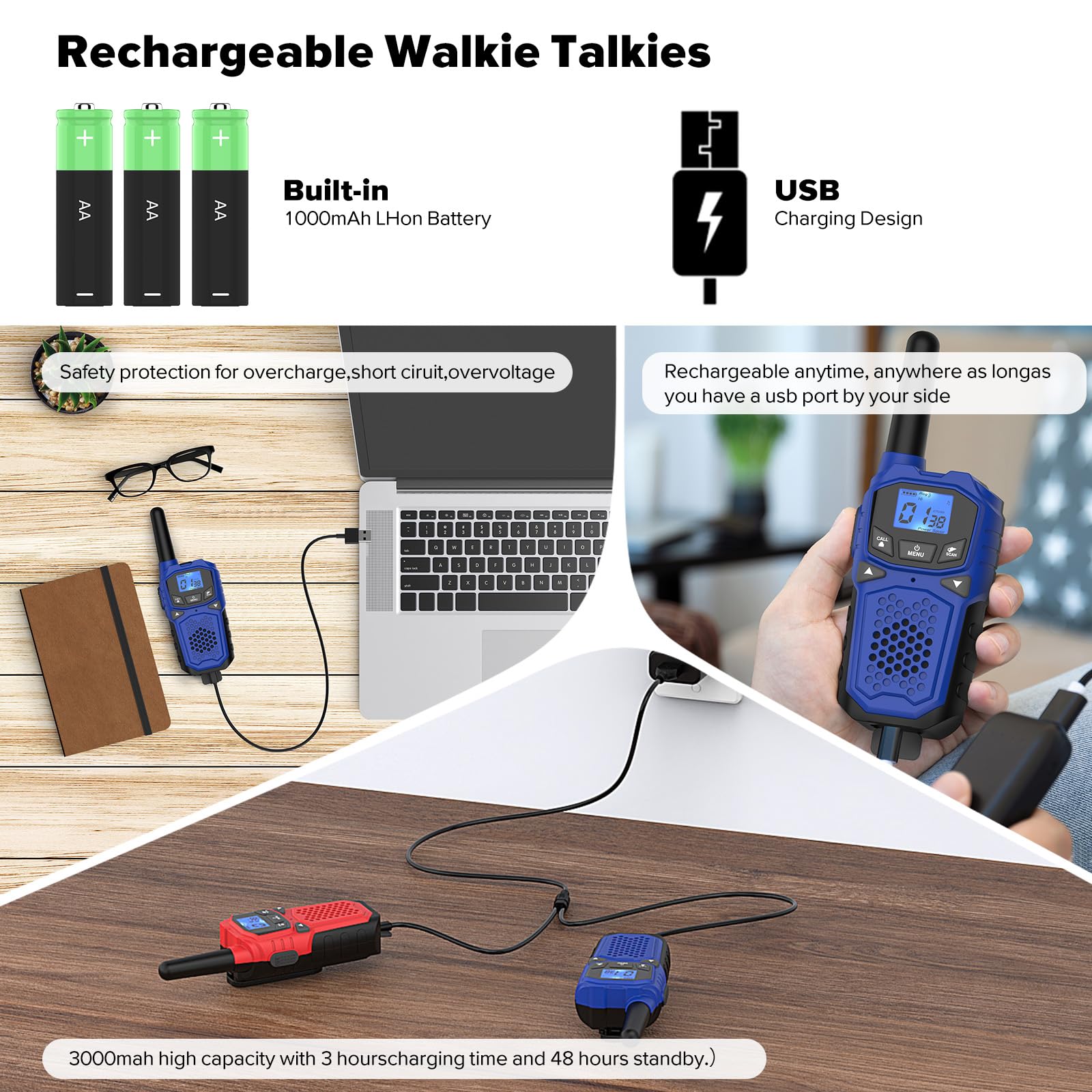 Walkie Talkies para adultos, radio bidireccional de largo alcance  para camping, senderismo, accesorios de senderismo, equipo de campamento, regalo de cumpleaños de Navidad para niños, sirena 2