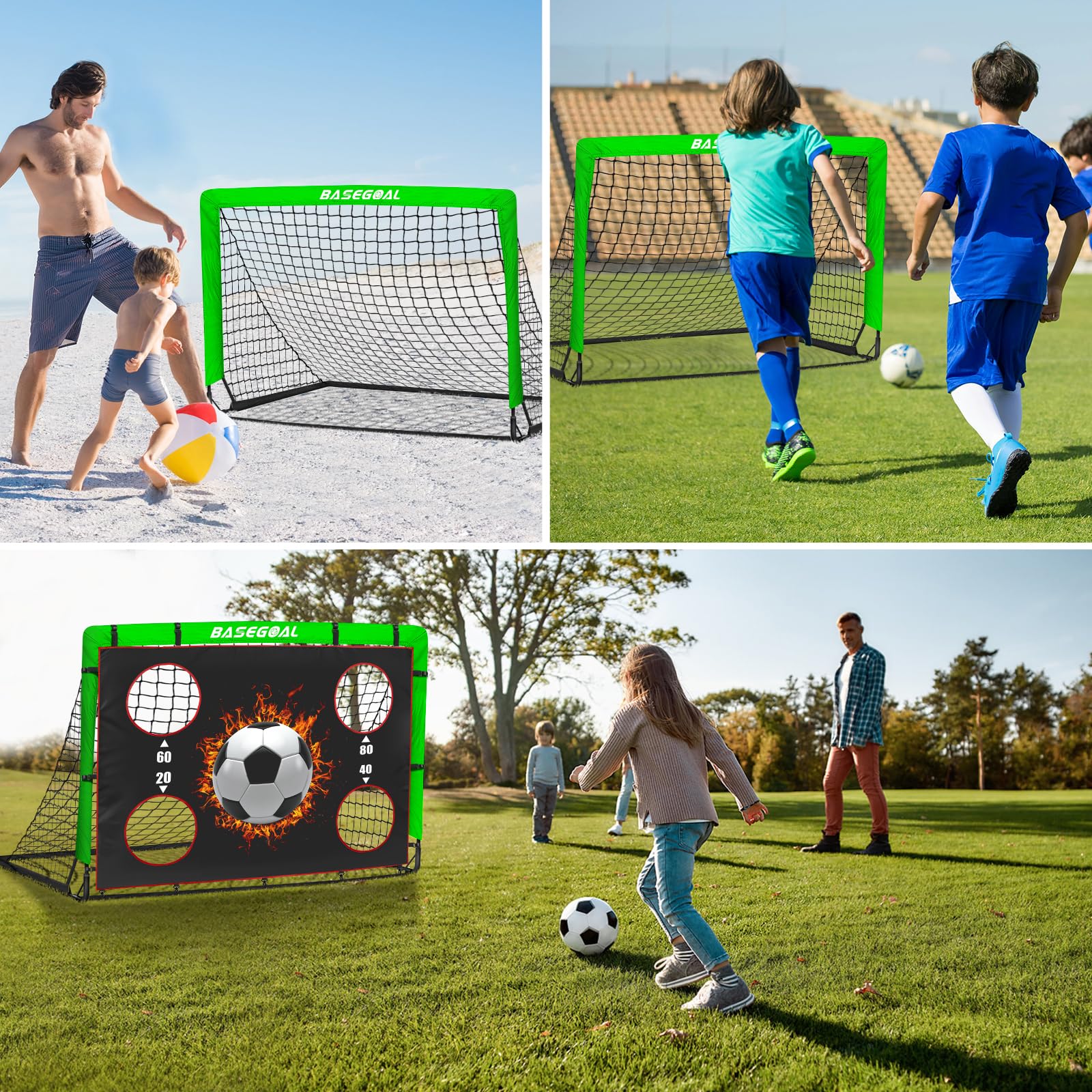 Porte da Calcio per Giardino, Porta da Calcio per 150x120cm, Porticine Da Calcio con Aste In Fibra di Vetro e Reti di Alta Qualità, Bullseye e Borsa per Giardino e Gioco per Interni - 5