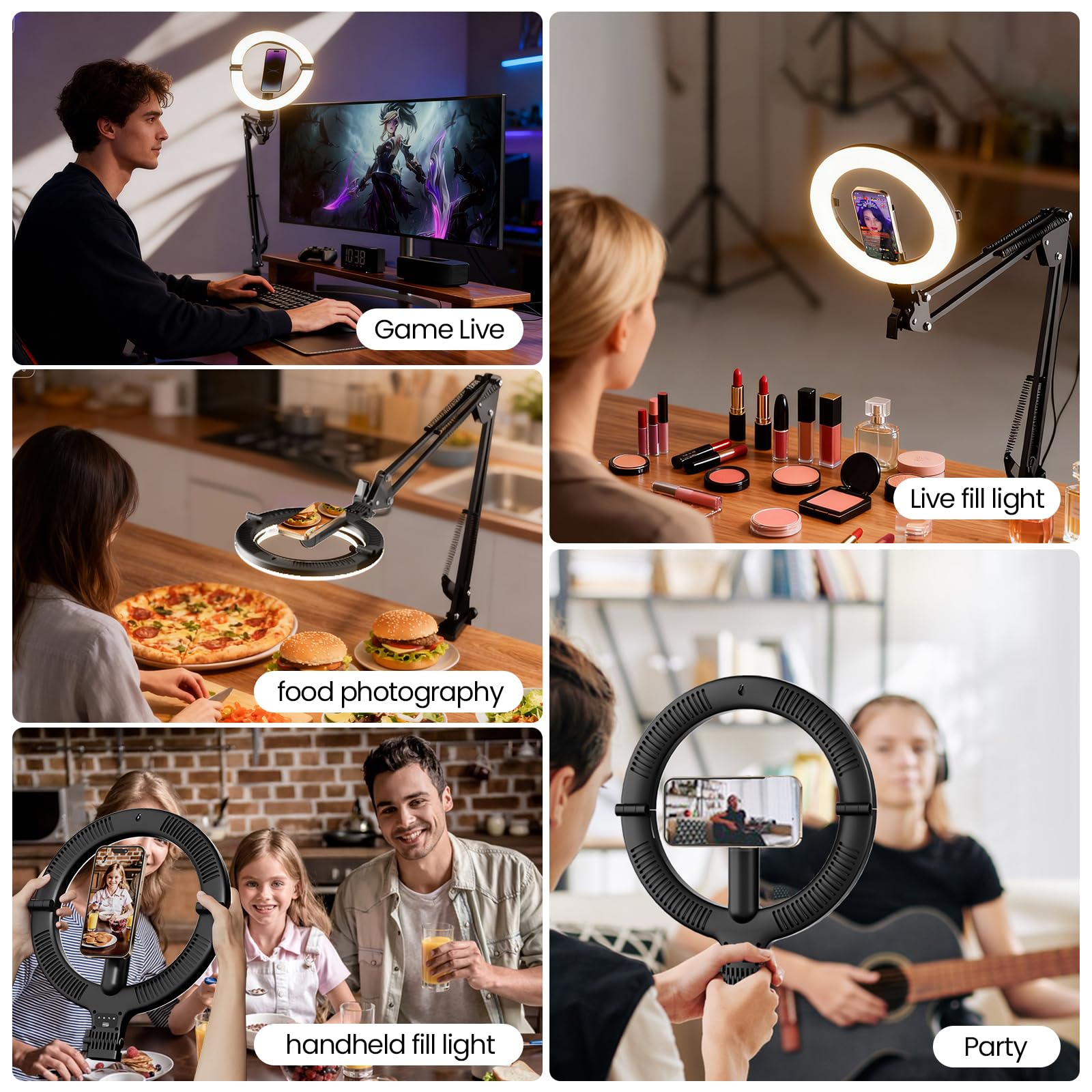 XINBAOHONG - Luce magnetica ad anello da 25,4 cm, supporto per fotocamera e telefono, luce LED per selfie XINBAOHONG con supporto e supporto per telefono, luce da scrivania ricaricabile per