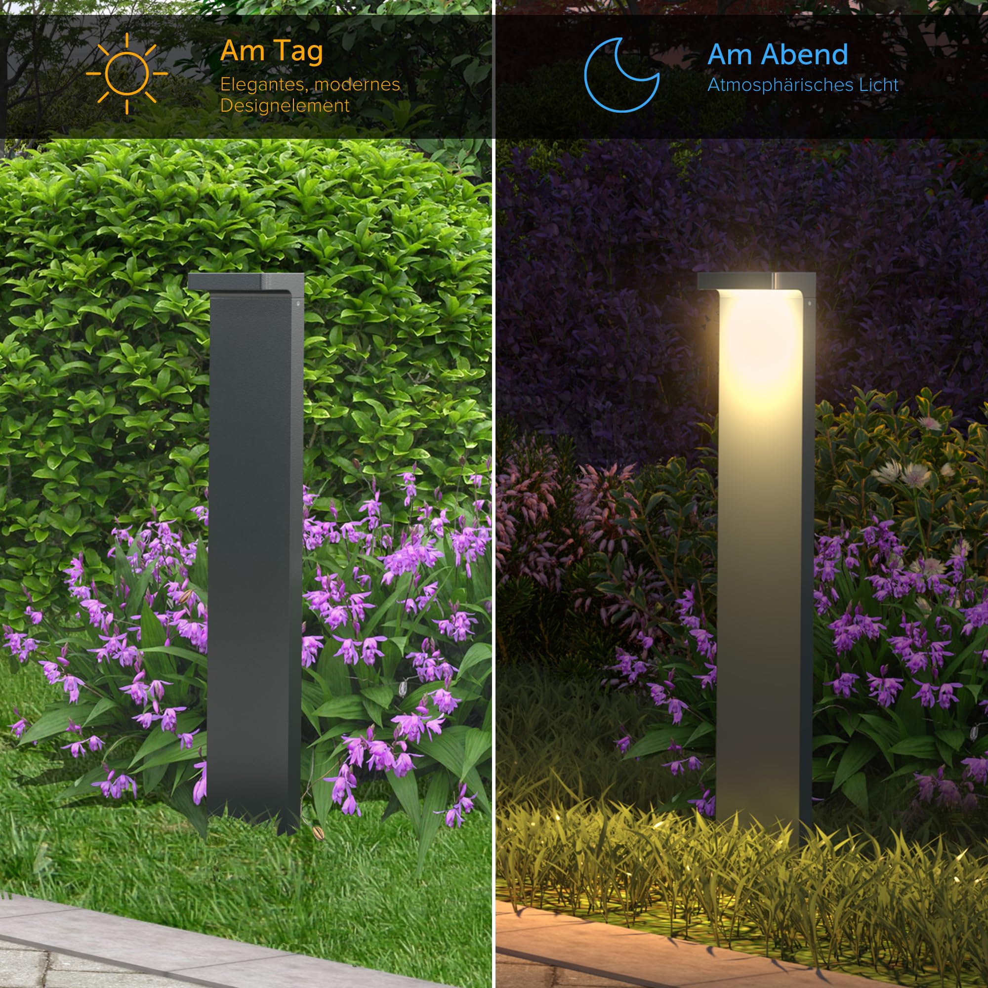 doporro Wegeleuchten Außen Stromanschluss 60cm Gartenleuchte IP65 6W | Gartenlampen für Draußen Strom, 3000K Warmweiß Pollerleuchte Standleuchte Außen, 100x60x600mm, Sandgrau dunkel, LumaTorch