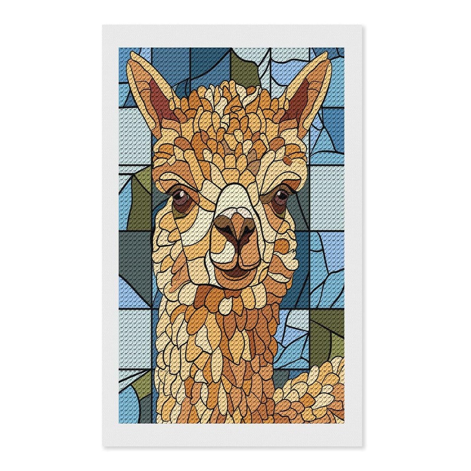 Junmoney Stained Glass Alpaca Portrait Diamond Painting Canvas Kit 12"x20", Adhesive Canvas, Living Room Decor, Farmhouse Decor, Winter Craft