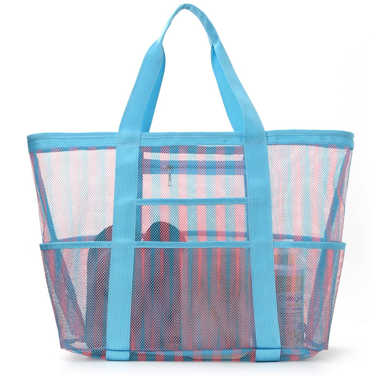 Womens Oversize Mesh Tote Bag Large Striped Lightweight Shoulder Bag Stylish Beach Handbag for Travel Grocery Gym