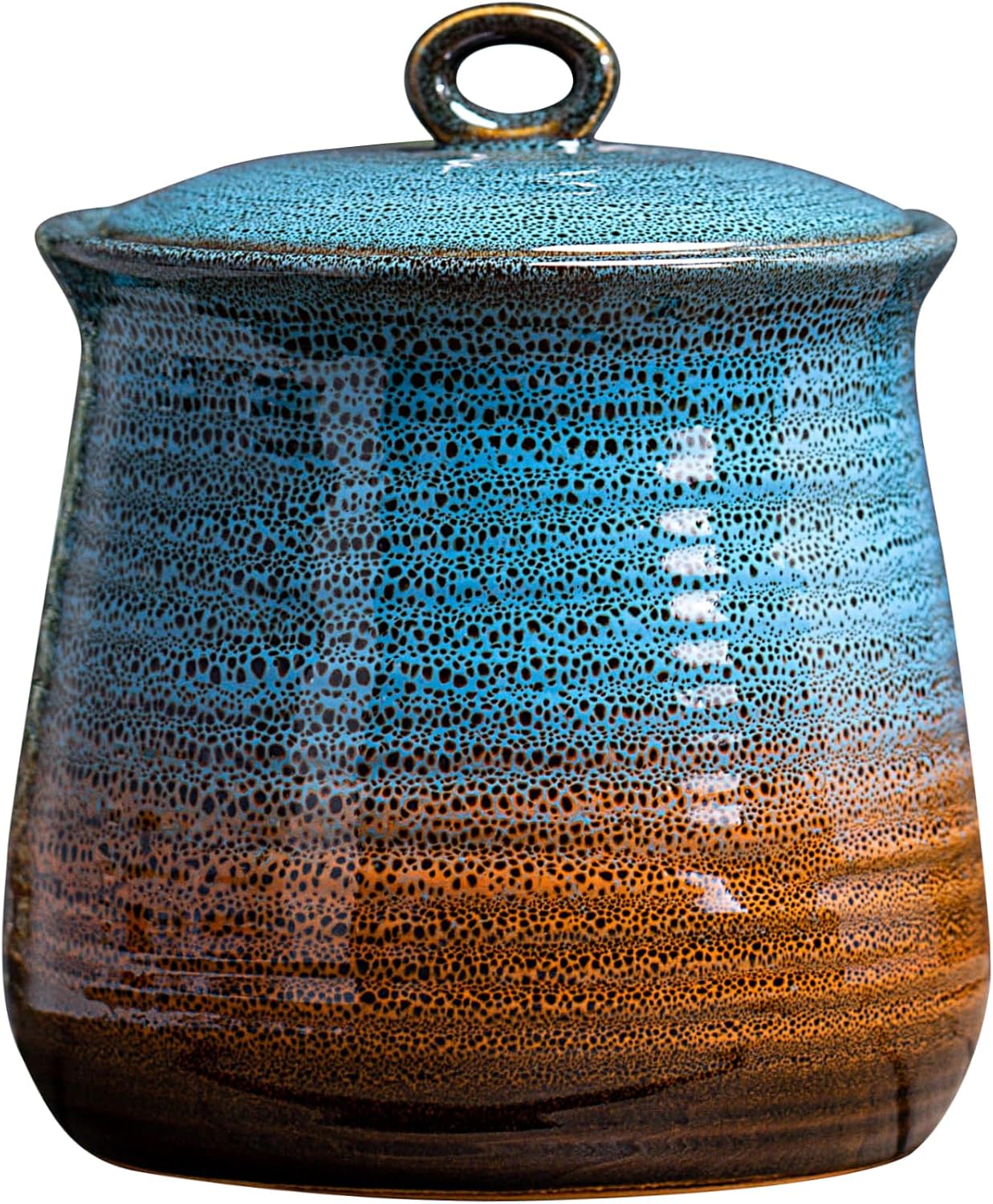 40 OZ Cookie Jar,Dog Treat Jar, Kitchen Canisters for Countertop for Food Storage Coffee, Tea,Flour, Beans, Spices, Nuts and More Ceramic Jar with Lid. Blue and Brown