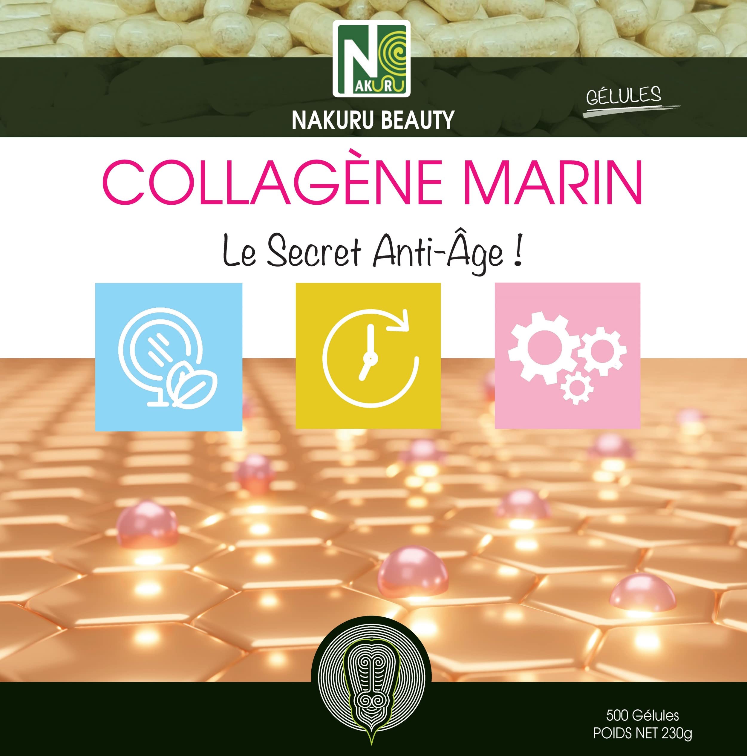 NAKURU | Collagène Marin | Gamme Beauty | Fabriqué en France | "Le Secret Anti-Âge !" | (500 Gélules de 460mg / Poids Net: 230g)