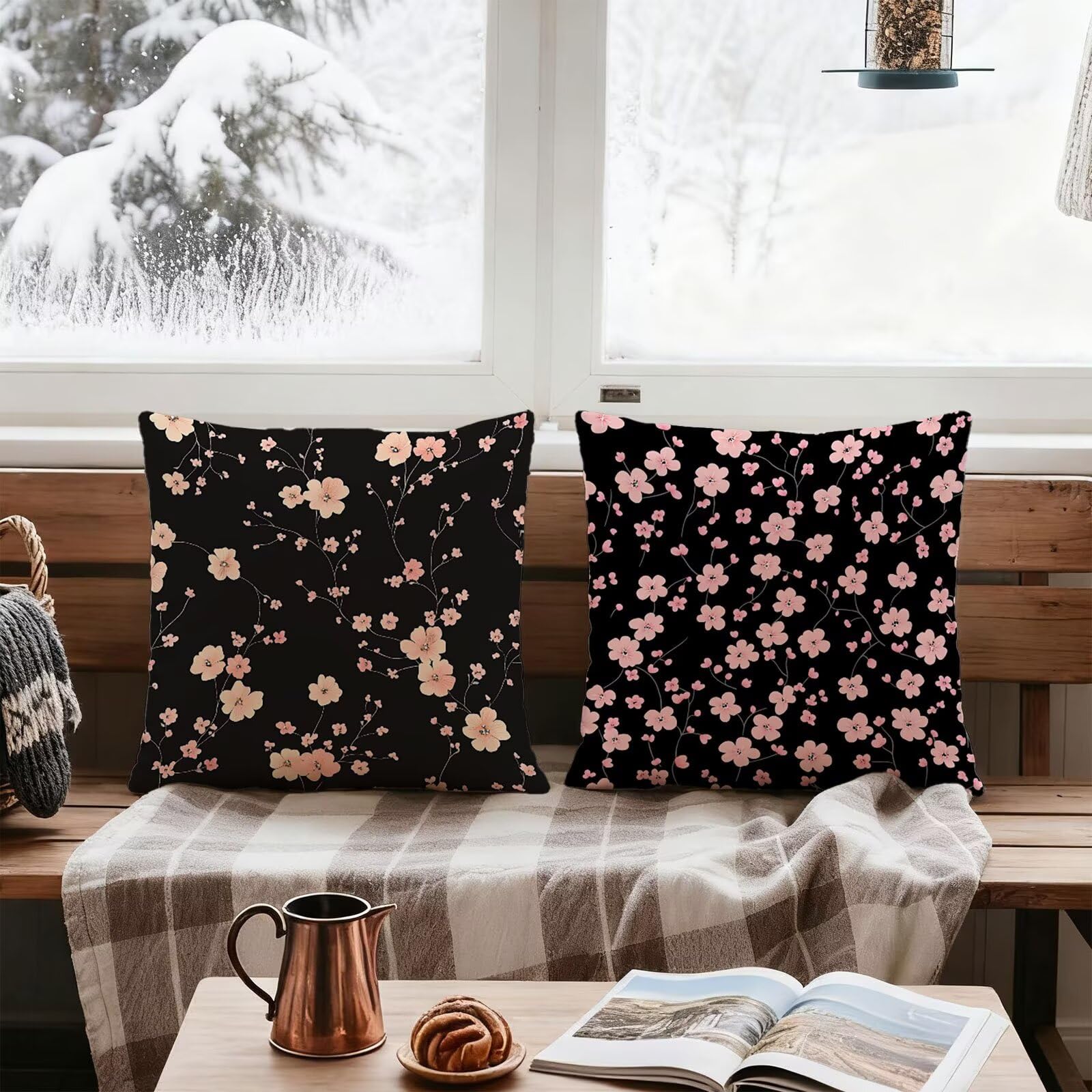 Rose Housse Coussin 60x60 Fleur Taie Oreiller 60x60 Lot de 4 Super Doux Protege Oreiller 60 x 60 Decoration Automne Taie D'oreiller Carrées Coussin Canape, pour Maison Chambre Canapé Chaise E - 812