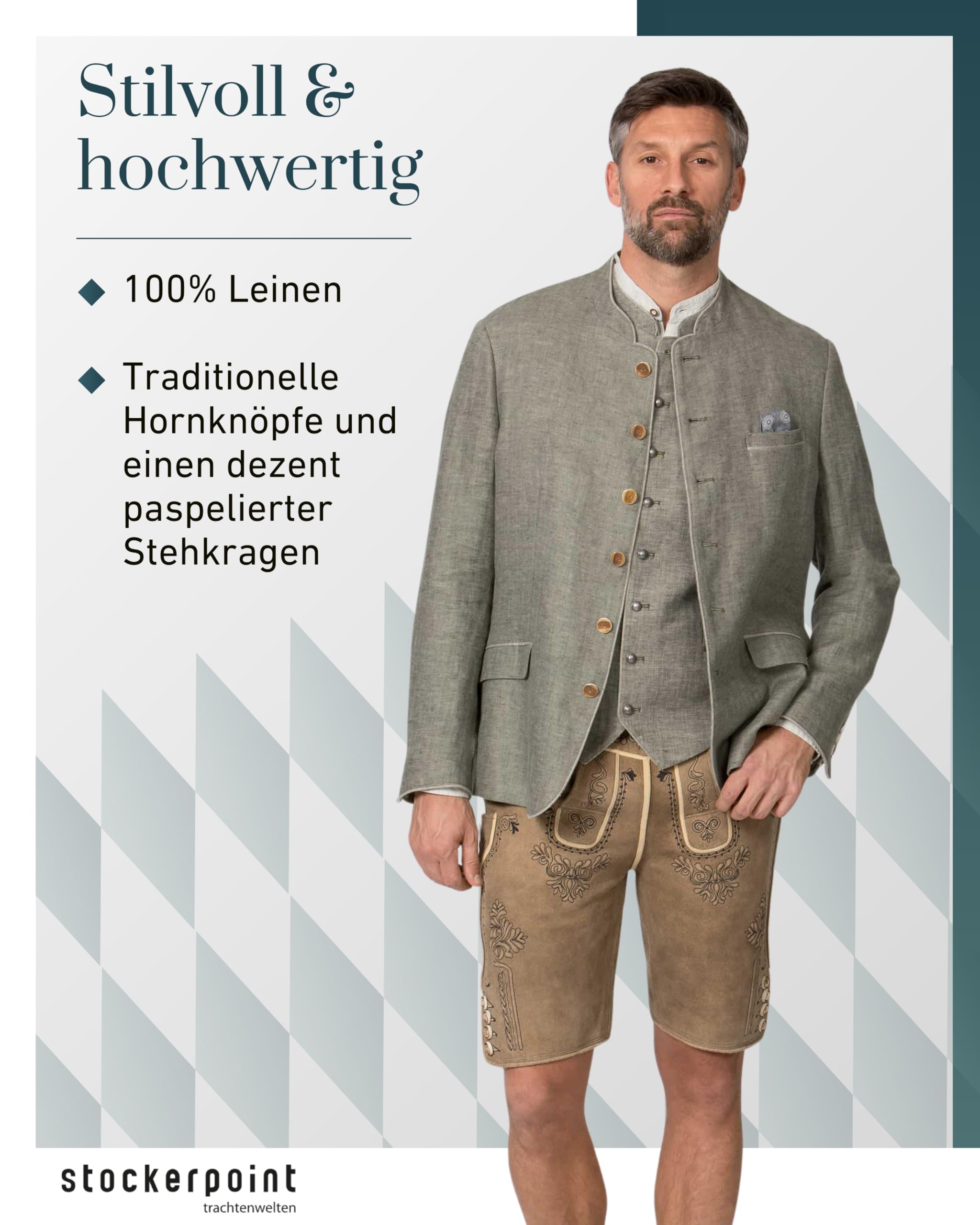 Stockerpoint Herren Trachtensakko Adriano I Größen 44-60 I Traditionelles & hochwertiges Sakko mit Rückenschlitz I Perfekt für Trachten & Festlichkeiten