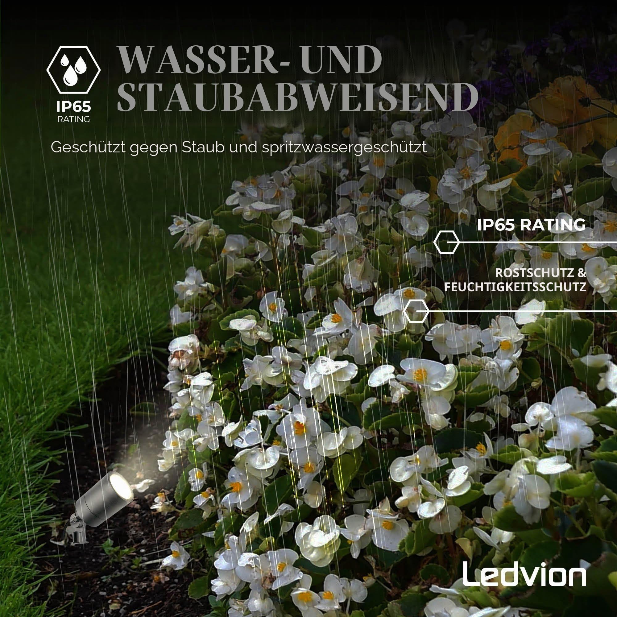 Ledvion 6er Set Gartenstrahler mit Erdspieß IP65 GU10 3W ohne Leuchtmittel | Fuer Garten Terrasse Einfahrt Wege Beete und dekorative Aussenbeleuchtung
