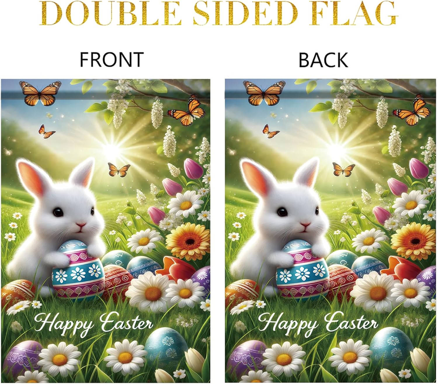 Happy Easter Garden Flag Bunny with Eggs Spring Flowers 12x18 Inch Double Sided Decorative Outdoor Flag for Yard Porch Lawn Holiday Seasonal Banner - Image 7