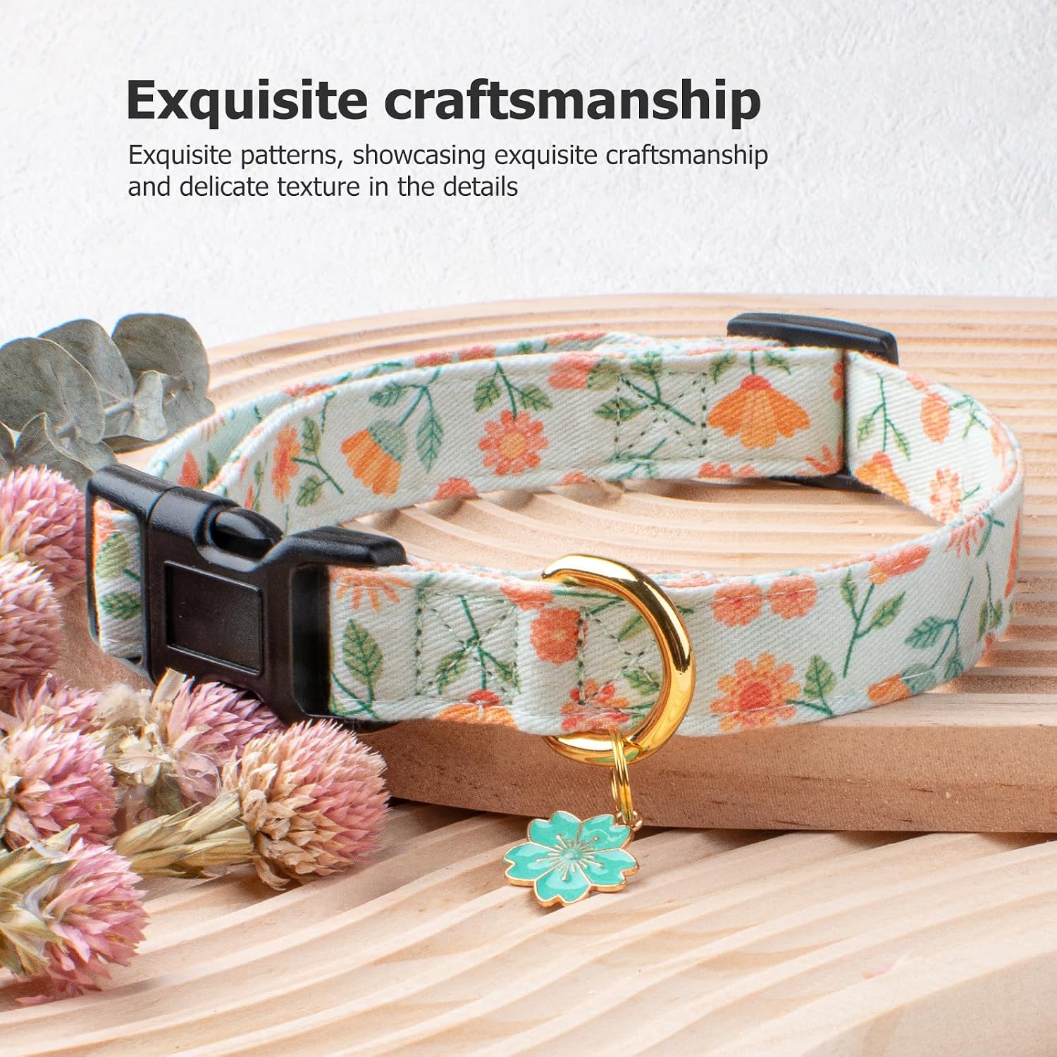Cotton Dog Collar Green Sunflower with Pendant Cute Dog Collar S image 5