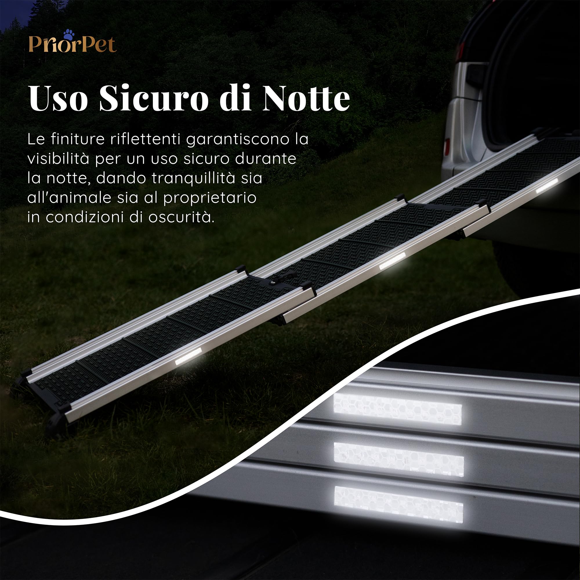 Rampa per Cani per Auto, SUV – STABILI – ANTISCIVOLO – Capacità 90 kg. – Rampe Estensibili per Cani di Grossa Taglia – Lati Riflettenti – Scale per Cani Leggere – Clip di Bloccaggio – Verde