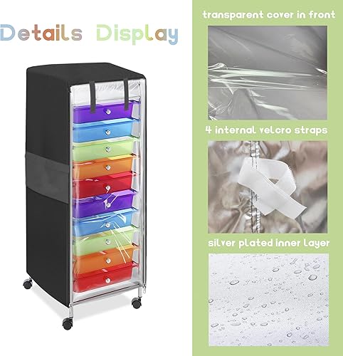 Miniatura 3 de Cubierta de carrito rodante de 10 cajones, se adapta a estantes de 13 pulgadas de largo x 15 pulgadas de profundidad x 34 pulgadas de alto, un panel