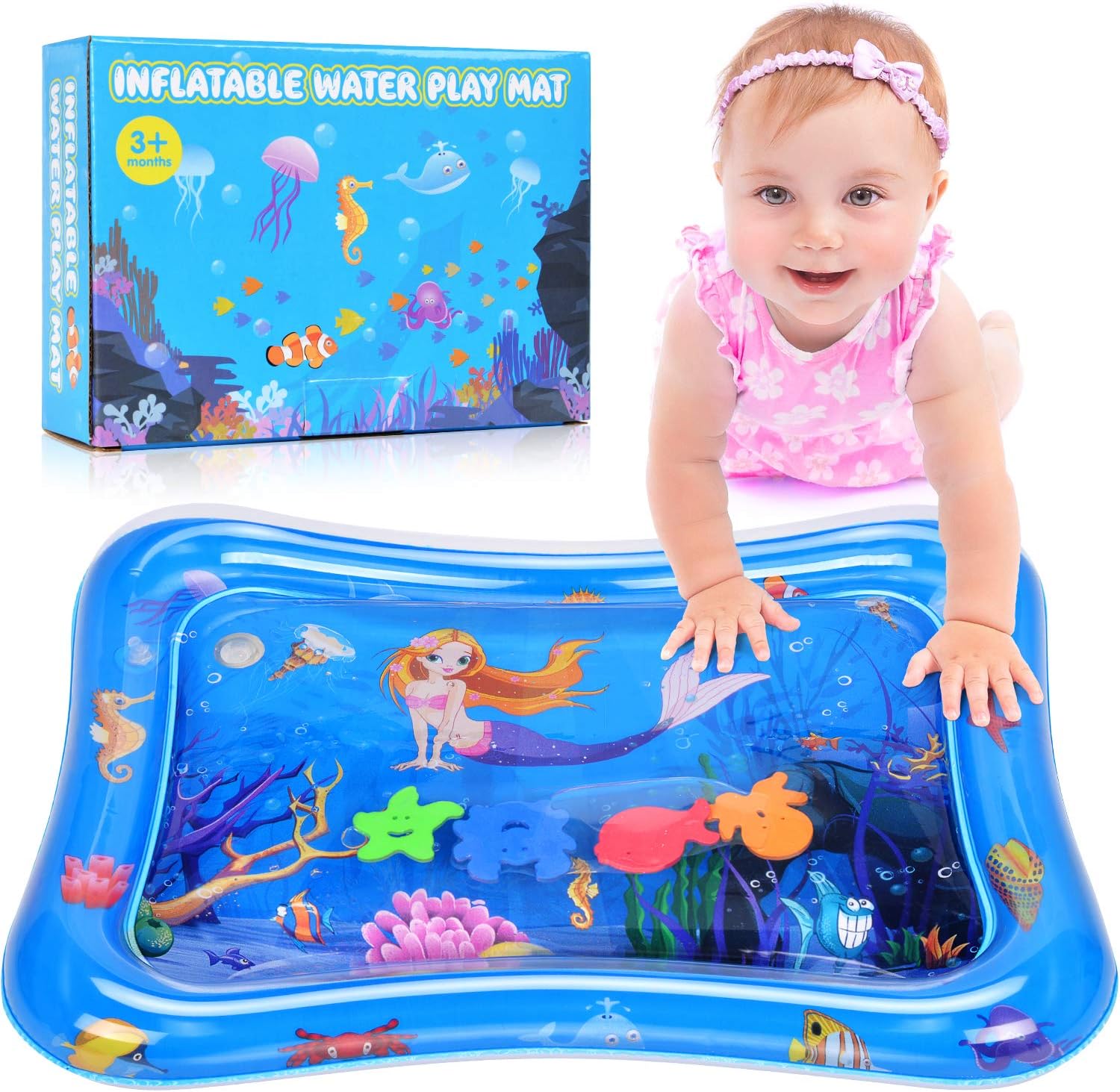 Water Play Mat BATTOP Inflatable Baby Water Mat Tummy Time Activity Center Sensory Toys for Toddlers (Little Girl)