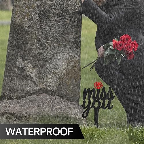 Miniatura 5 de Marcadores de metal conmemorativos para tumbas, estaca conmemorativa de Miss You, placa de tumba, cementerio, jardín, estaca conmemorativa, placa
