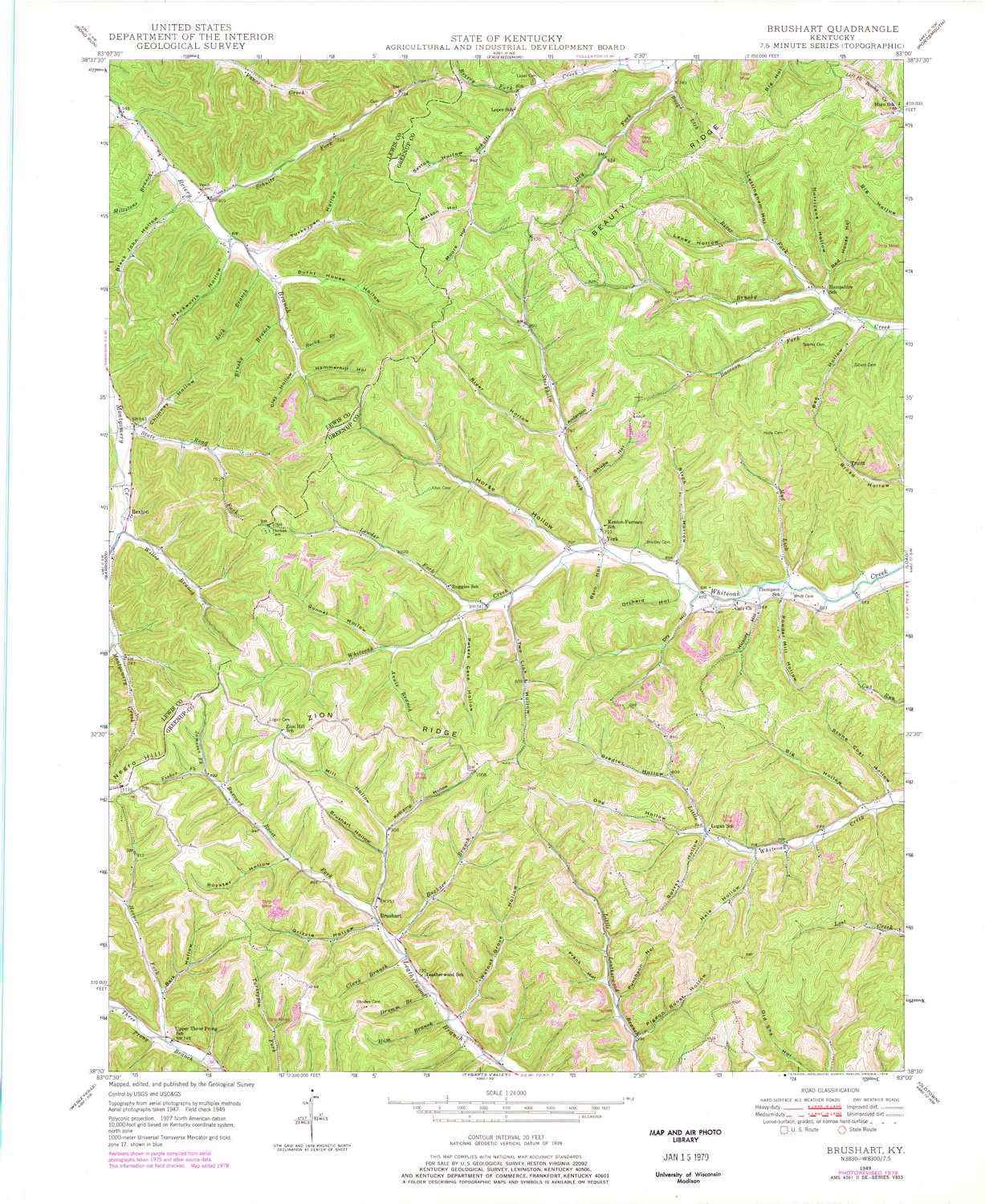 Brushart KY topo map, 1:24000 Scale, 7.5 X 7.5 Minute, Historical, 1949, Updated 1978, 27.4 x 22.5 in