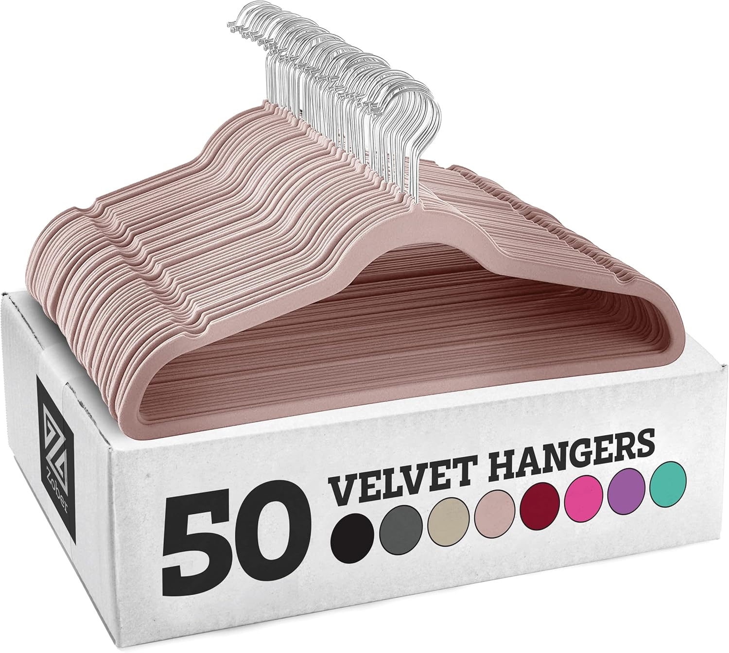 Zober Velvet Hangers 50 Pack Blush Hangers for Coats, Pants & Dress