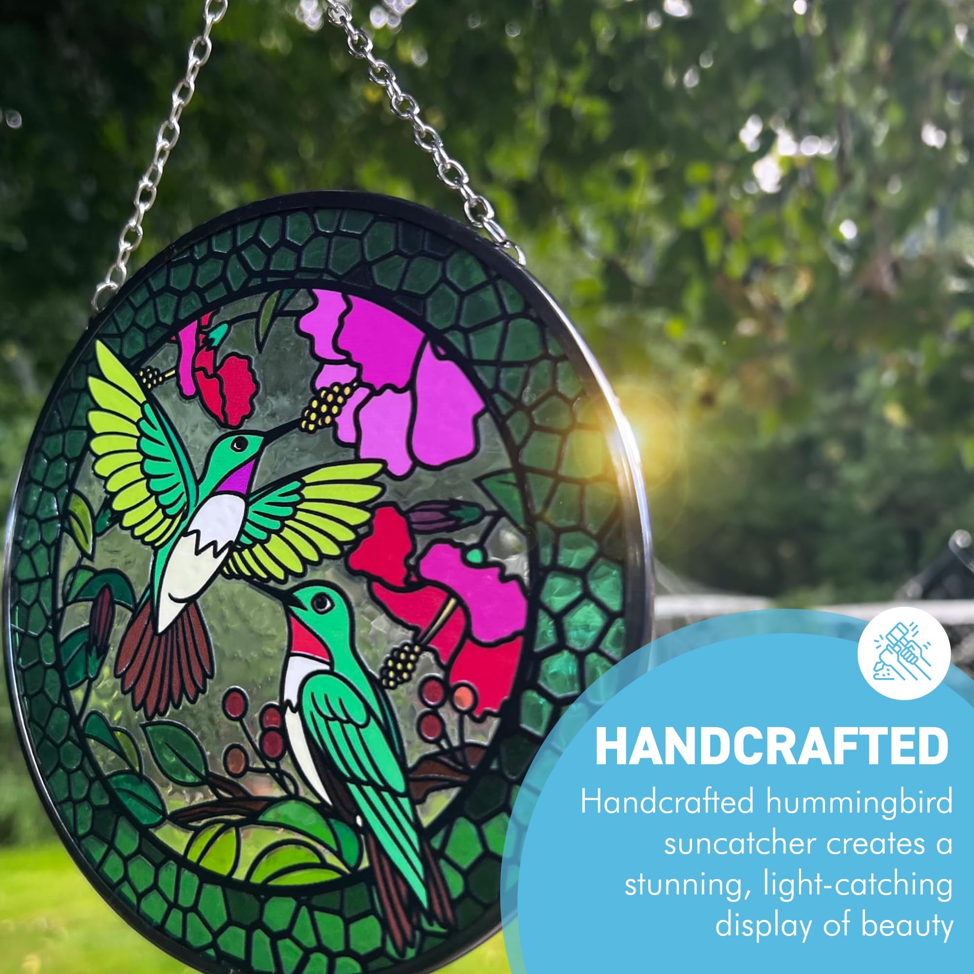 Hummingbird Design Stained Glass Suncatcher - 6-Inch Window Art Decoration, Multicolor, 6 Inch Diameter - Image 4