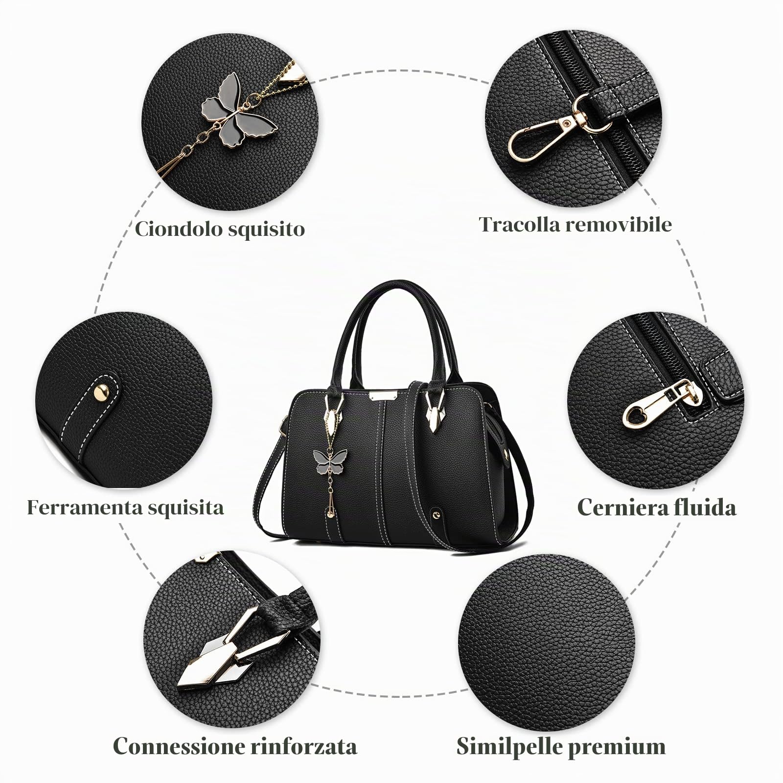 FANDARE Borsa a Mano Donna Impermeabile Borse a Spalla Borse a Tracolla Borse Tote PU Pelle Borse Messenger per Shopping Viaggio Lavoro Incontri Nero