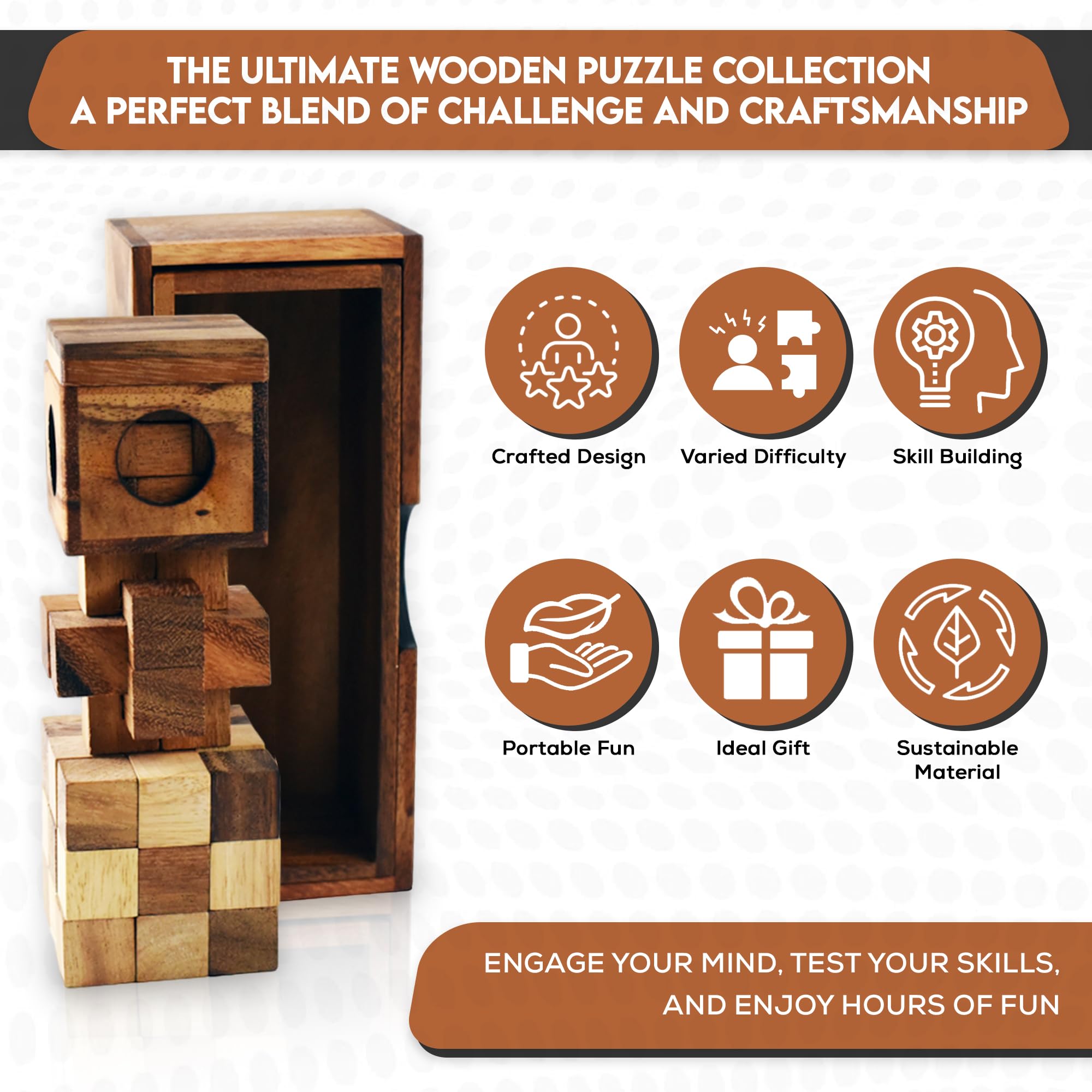 Wooden Puzzle Box Sets Include 3D Brain teasers, Logic Puzzles, and Interlocking Games for Adults and Teensa Gift That Will add Brain-Bending Fun to Your Decor. (3-Set-Wooden) - Image 2