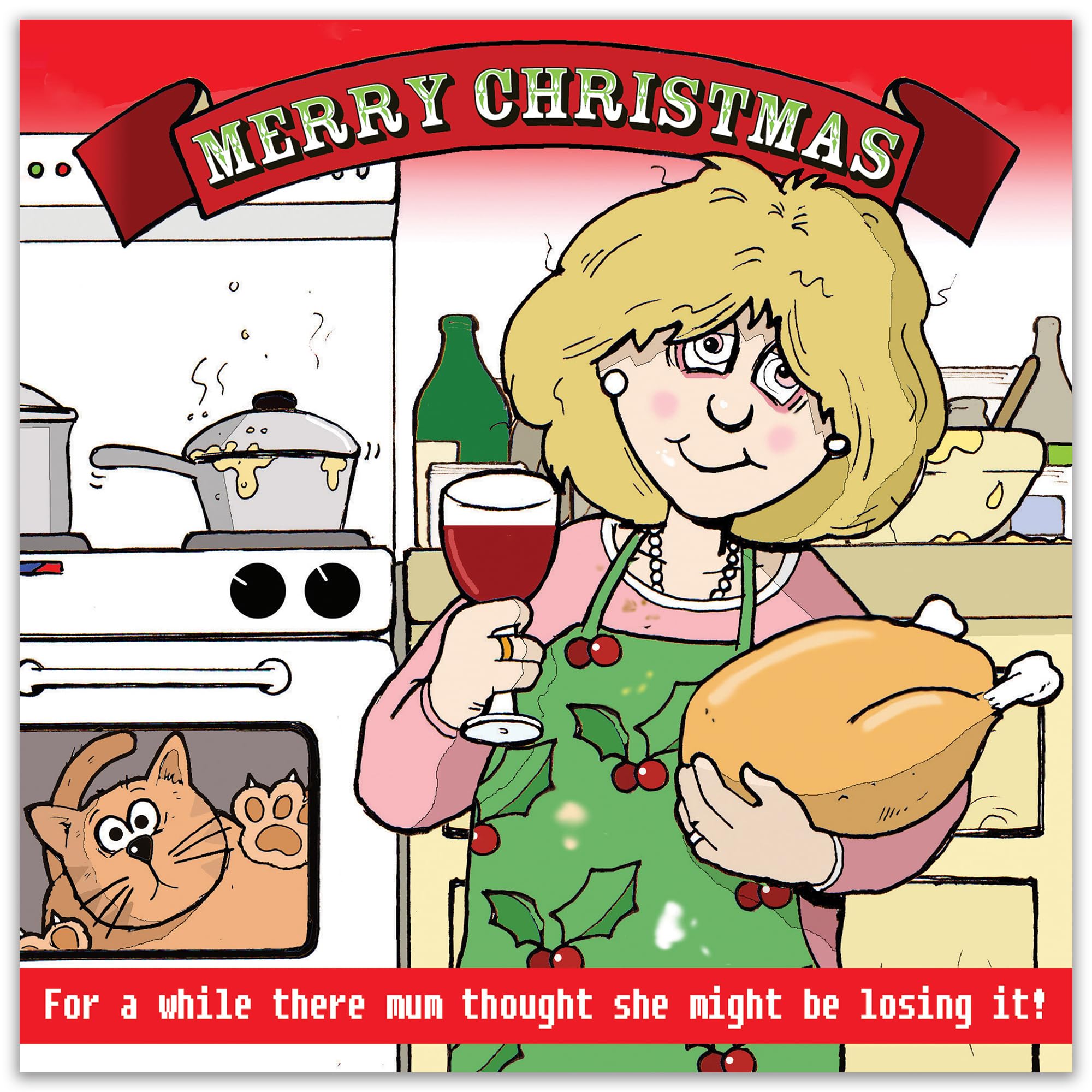 Lustige Weihnachtskarte Mit Katze & Kochszene – Humorvolles Design Aus Großbritannien
