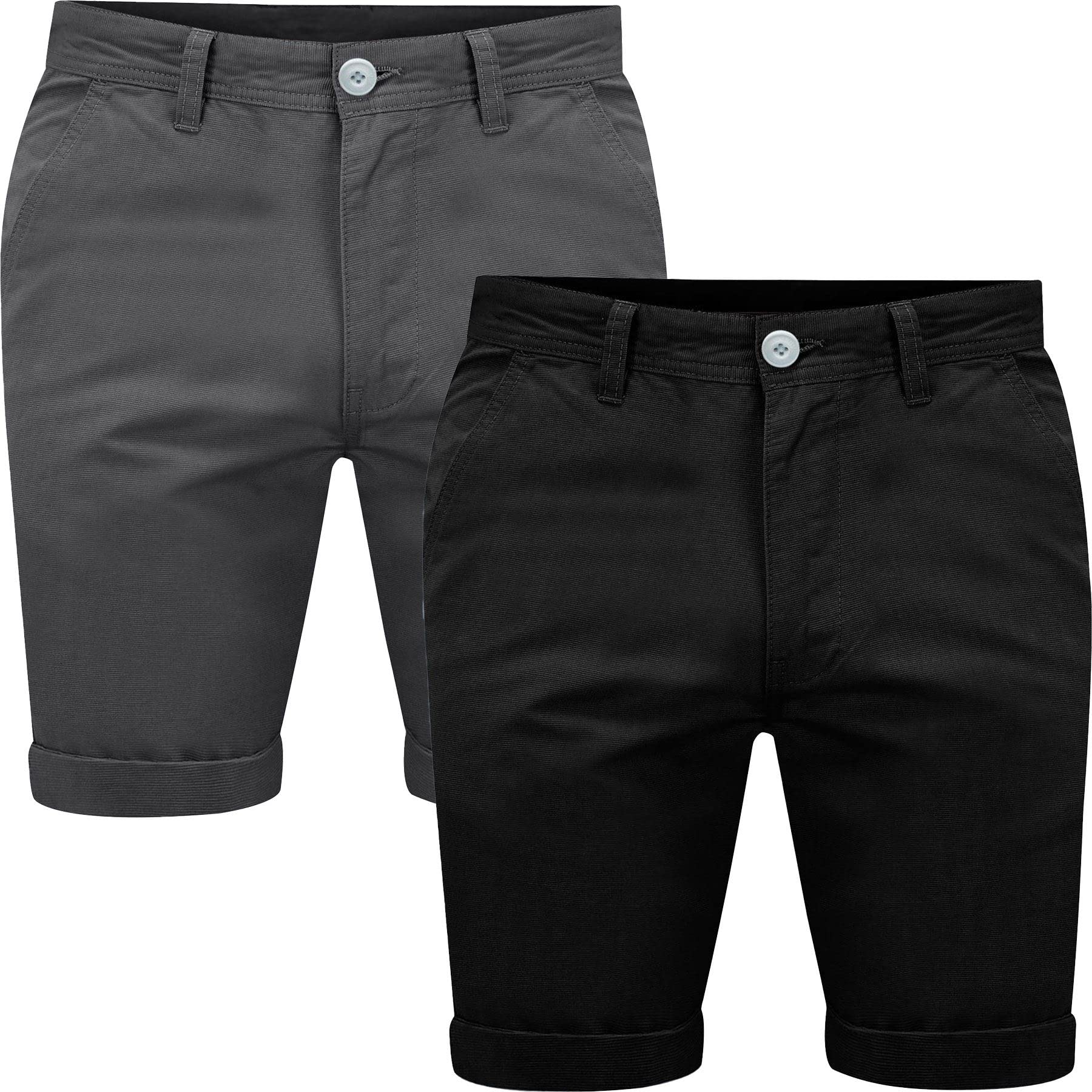 Westace Men's Black & Charcoal Shorts Pack Of 2 Chino Shorts Cotton Casual Summer Cargo Combat Jeans, 34W