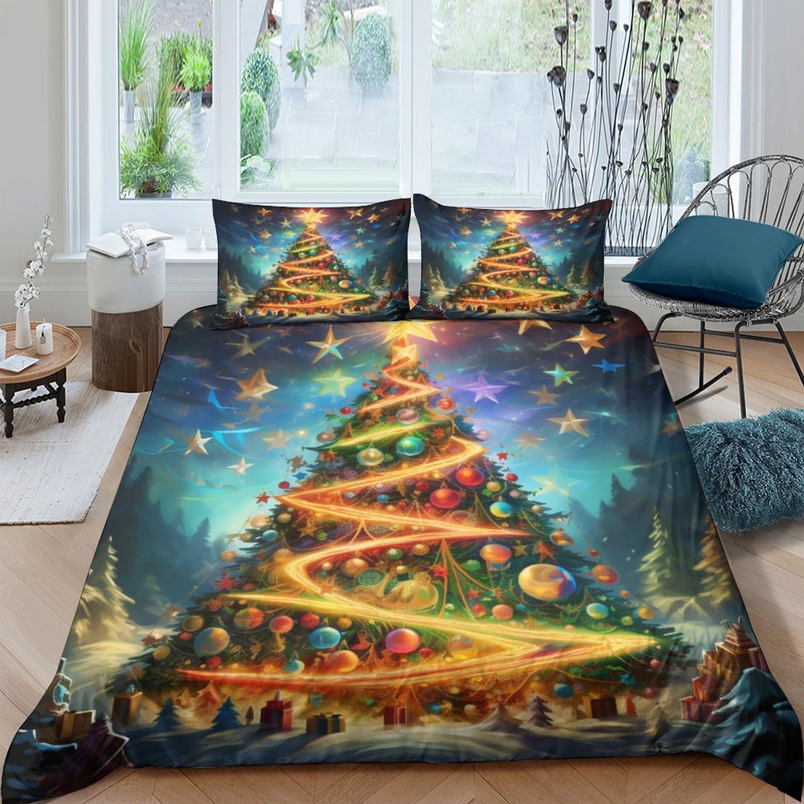 Parure de Lit Étoiles Festive en Microfibre, Idée Cadeau Adultes Et Enfants