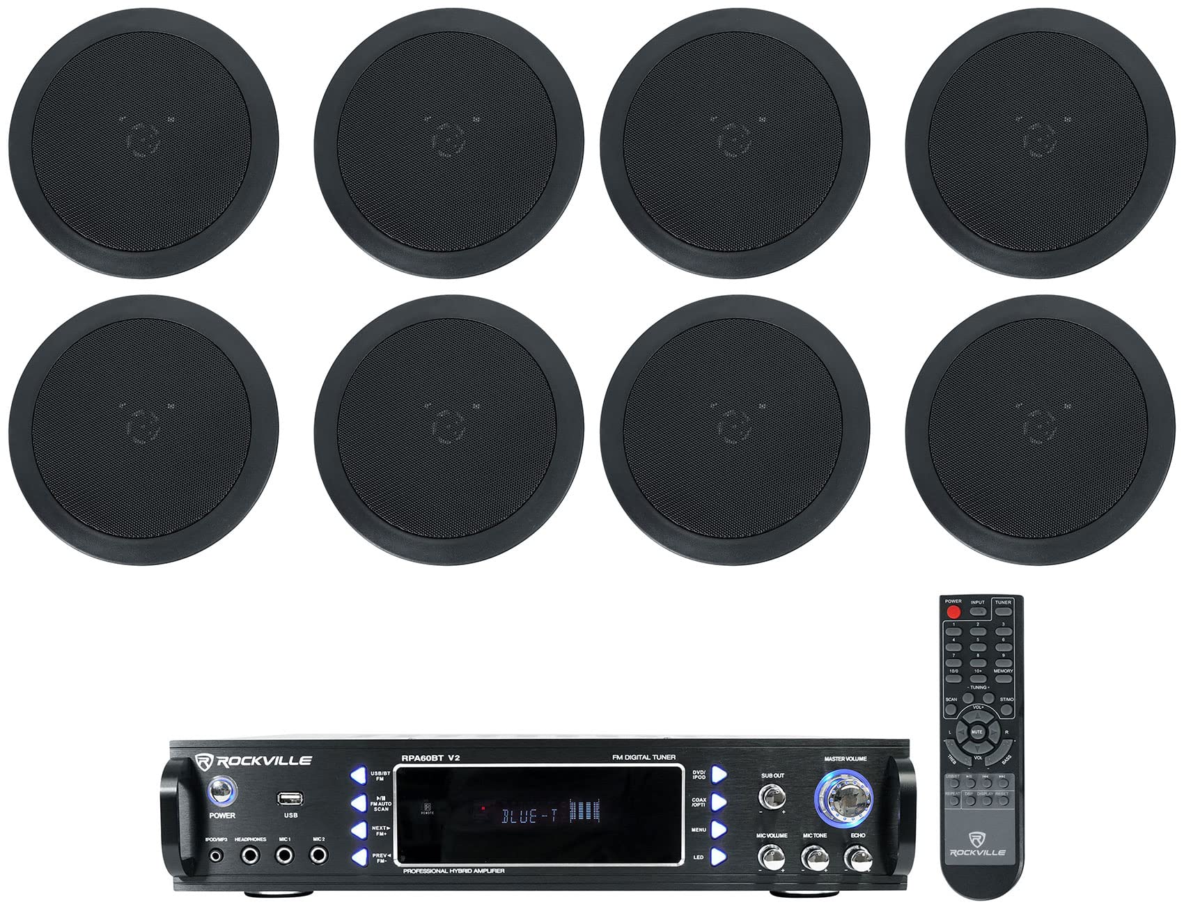 Audiosavings Bundle: (1) RV RPA60BT V2 1000 Watt Home Theater Receiver Amp Bundle with (4) 2 RV HC55-16 Black 5.25