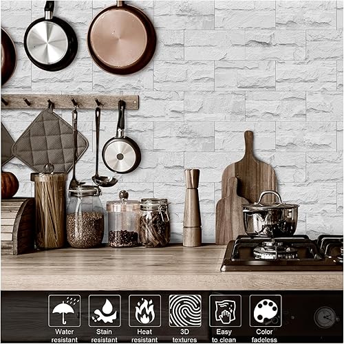 Miniatura 2 de TUOKING 96 azulejos autoadhesivos de PVC para pared de metro, despegar y pegar, 4 x 8 pulgadas, para cocina, baño (SJM-22-96 piezas)