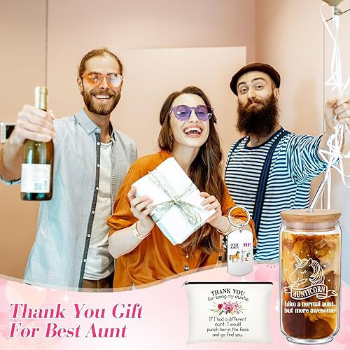 Miniatura 4 de Tioncy Juego de 3 piezas de regalo para tía para regalos de cumpleaños de Navidad, como una tía normal, pero más impresionante, taza de vidrio con