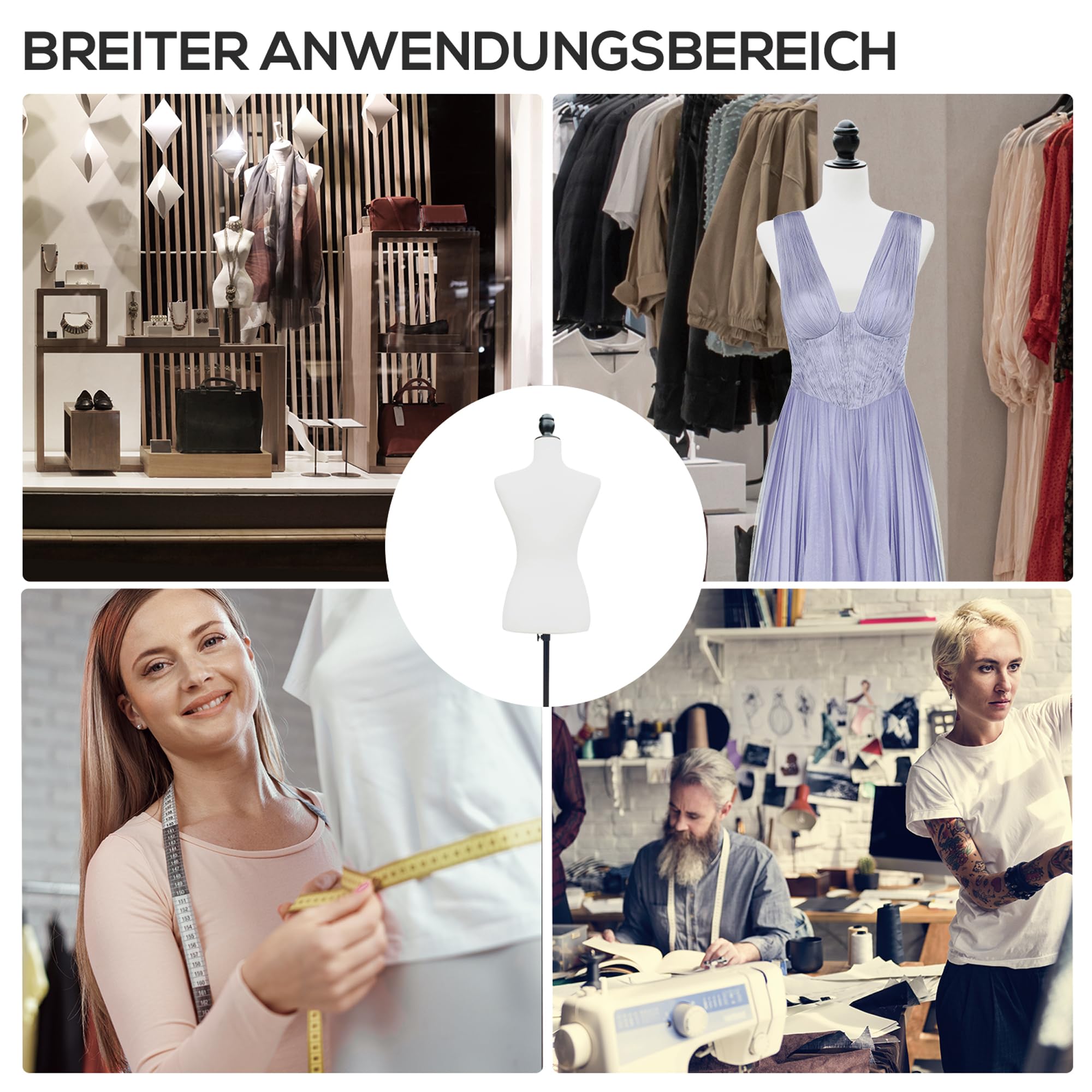 HOMCOM Schneiderpuppe Verstellbar Damenbüste für Damenkleidung Weiß | Weiblich, Schneiderbüste, Kleiderpuppe, Schaufensterpuppe