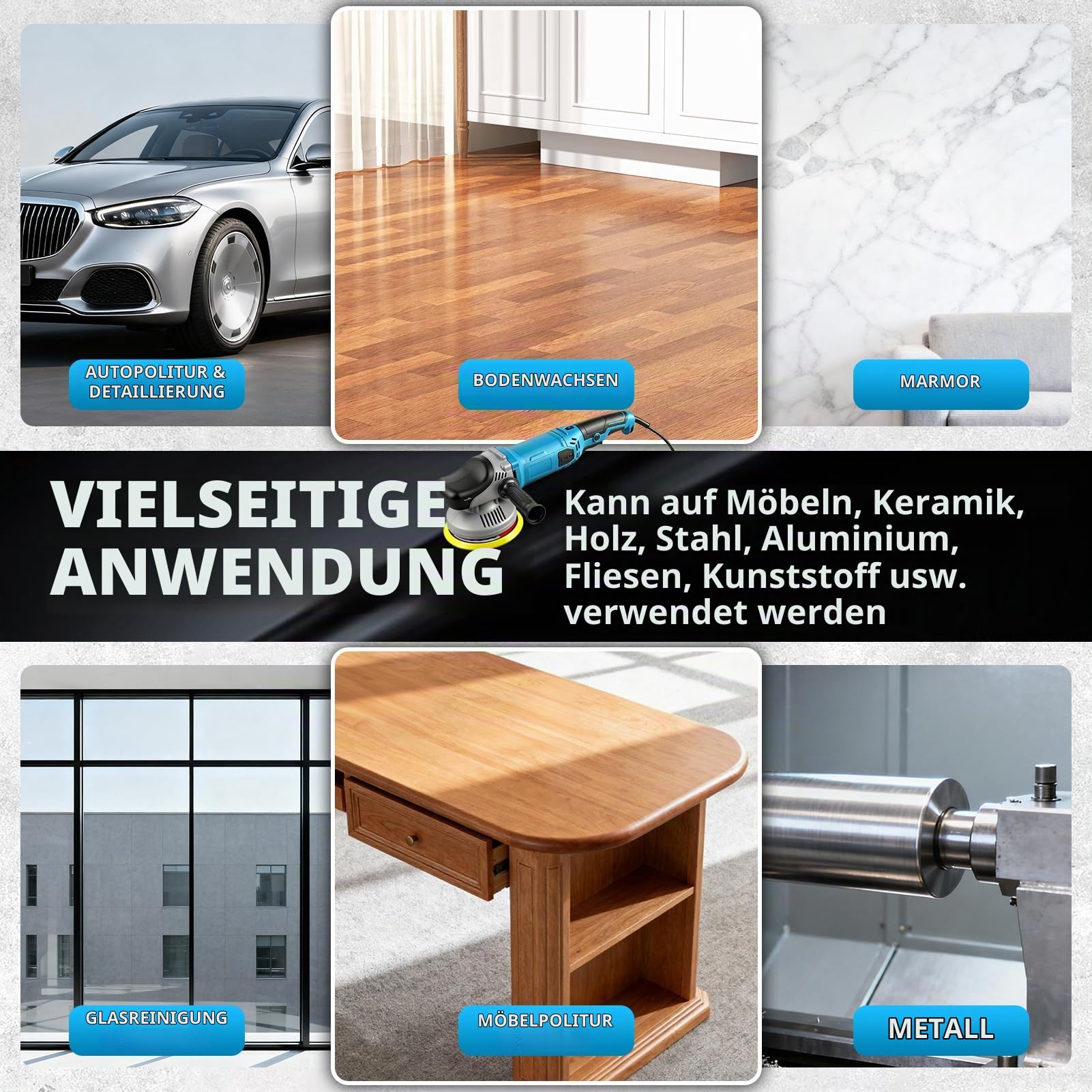 Poliermaschine Auto Set, 1200W Auto Exzenter Poliermaschine, 26 pcs Professional Set, 8 Geschwindigkeiten, 2M Kabel, 6 Zoll Orbital Auto Politur für Wachsen/Autodetaillierung