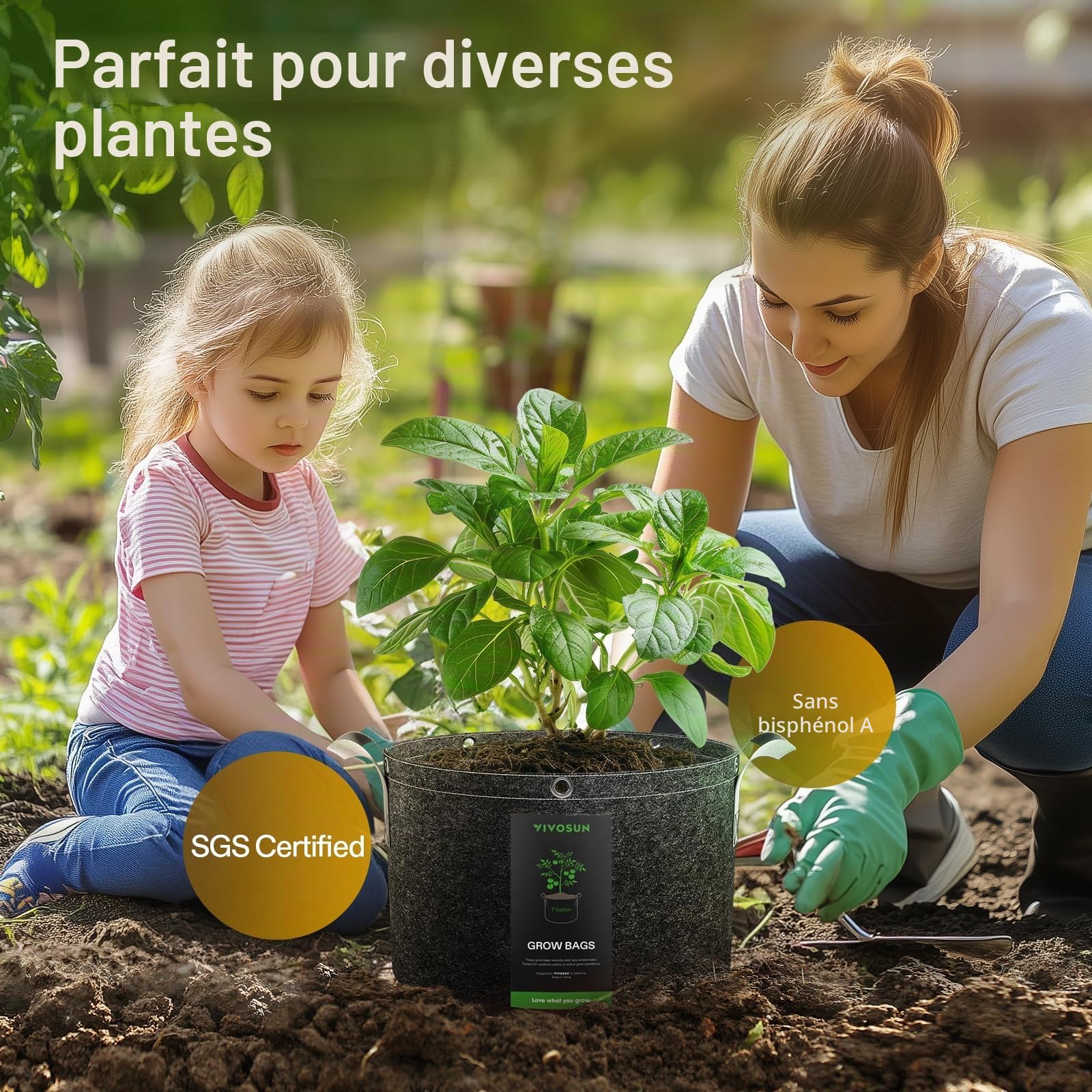 VIVOSUN Lot 5 Sac de Plantation 25L Sacs de Culture Tissu Non Tissé Sac à Plantes 500g/m² Épaisseur, Pots Tissu avec Poignées et Anneaux Polyvalents, Idéal pour LST, Fruits, Légumes et Fleurs