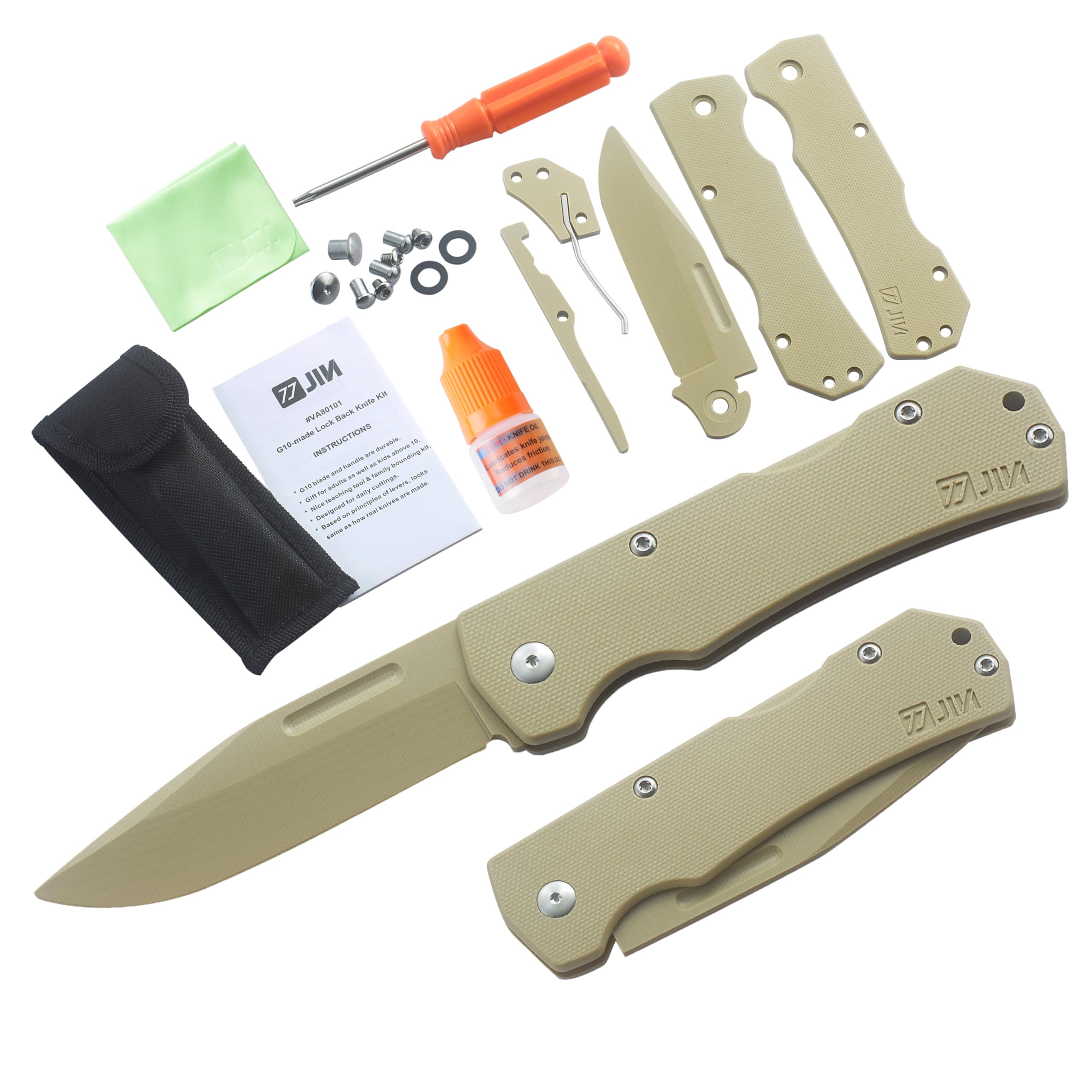 JIN G10 Toy Knife, Alpha Pocket Knife for Kids, DIY Kit, Dull Blade, Fake Knives, Safe for Child, Folding EDC, G10 Blade Handle, Camping Tool