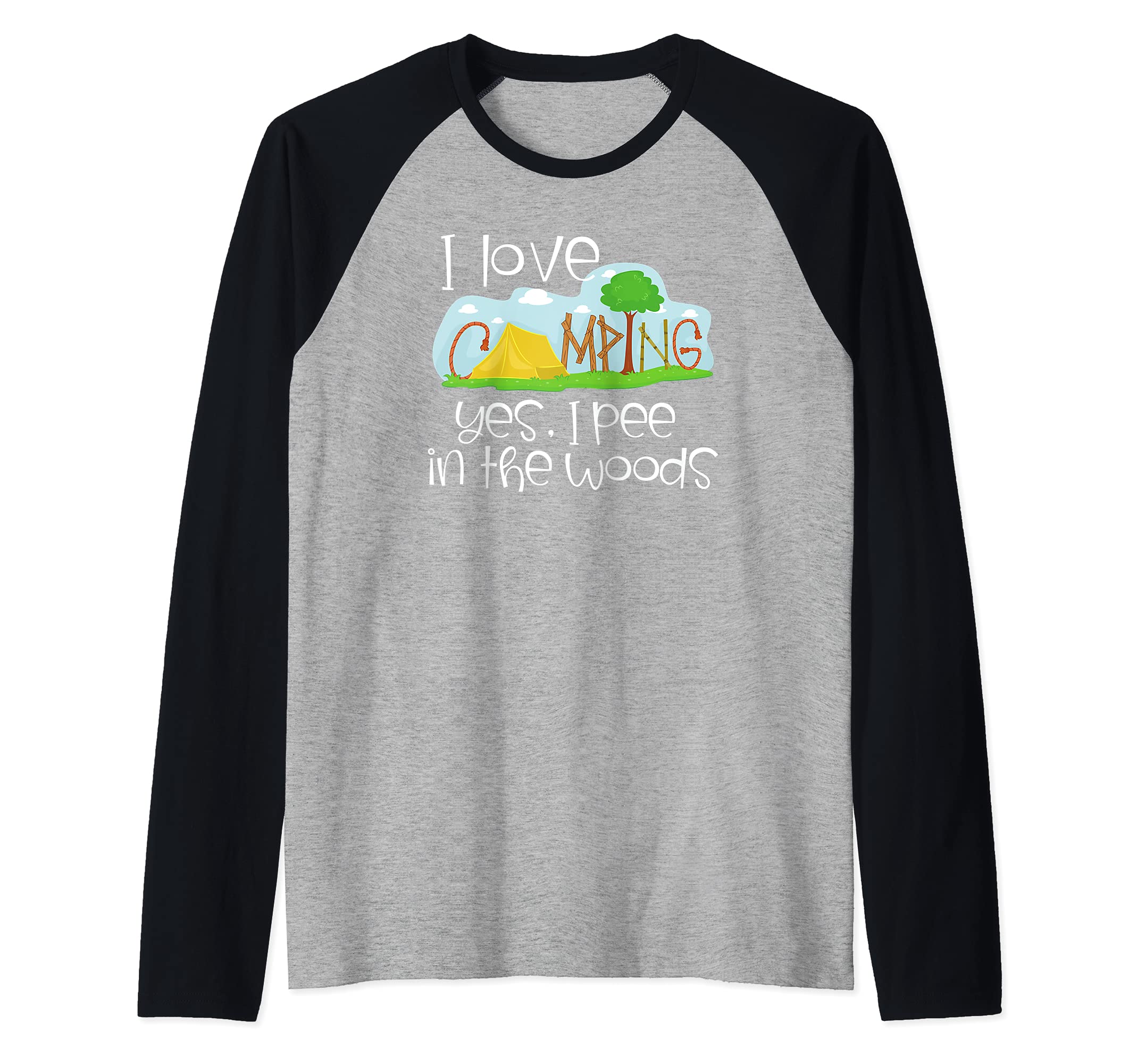 I Love Camping Yes I Pee in The Woods Raglan Baseball Tee, Black