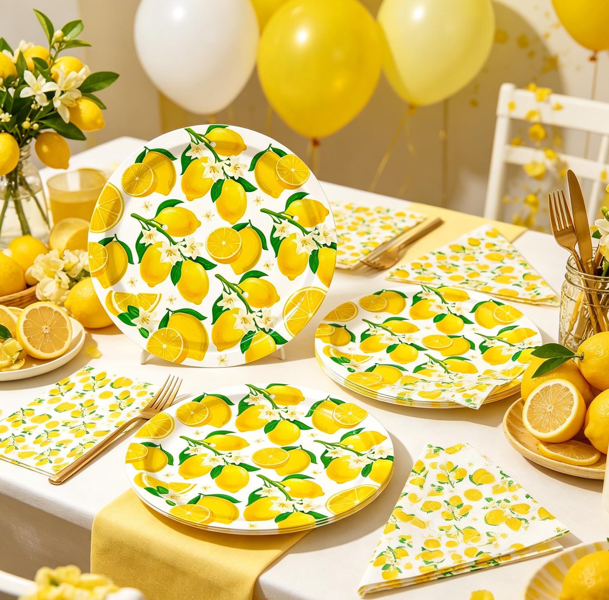 120 pacchetti di decorazioni per la festa del limone Decorazioni per la festa di compleanno a tema limonate Stoviglie a tema limoni gialli - tovaglioli per matrimonio, doccia e accessori