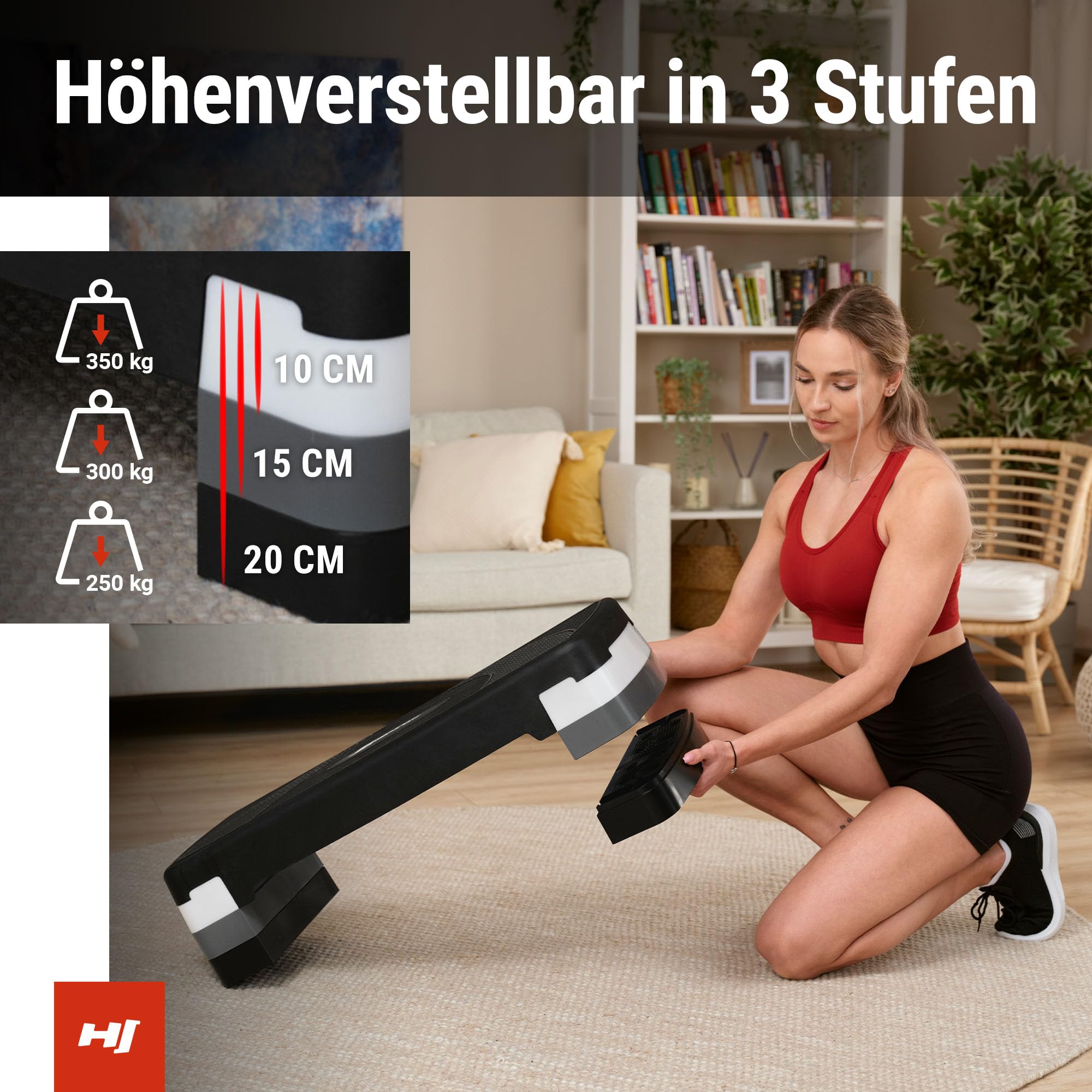Hop-Sport Steppbrett HS-PP033AS für Zuhause - höhenverstellbarer Aerobic Stepper Fitness mit 3 Stufen & Anti-Rutsch-Oberfläche, Step bis 350KG belastbar