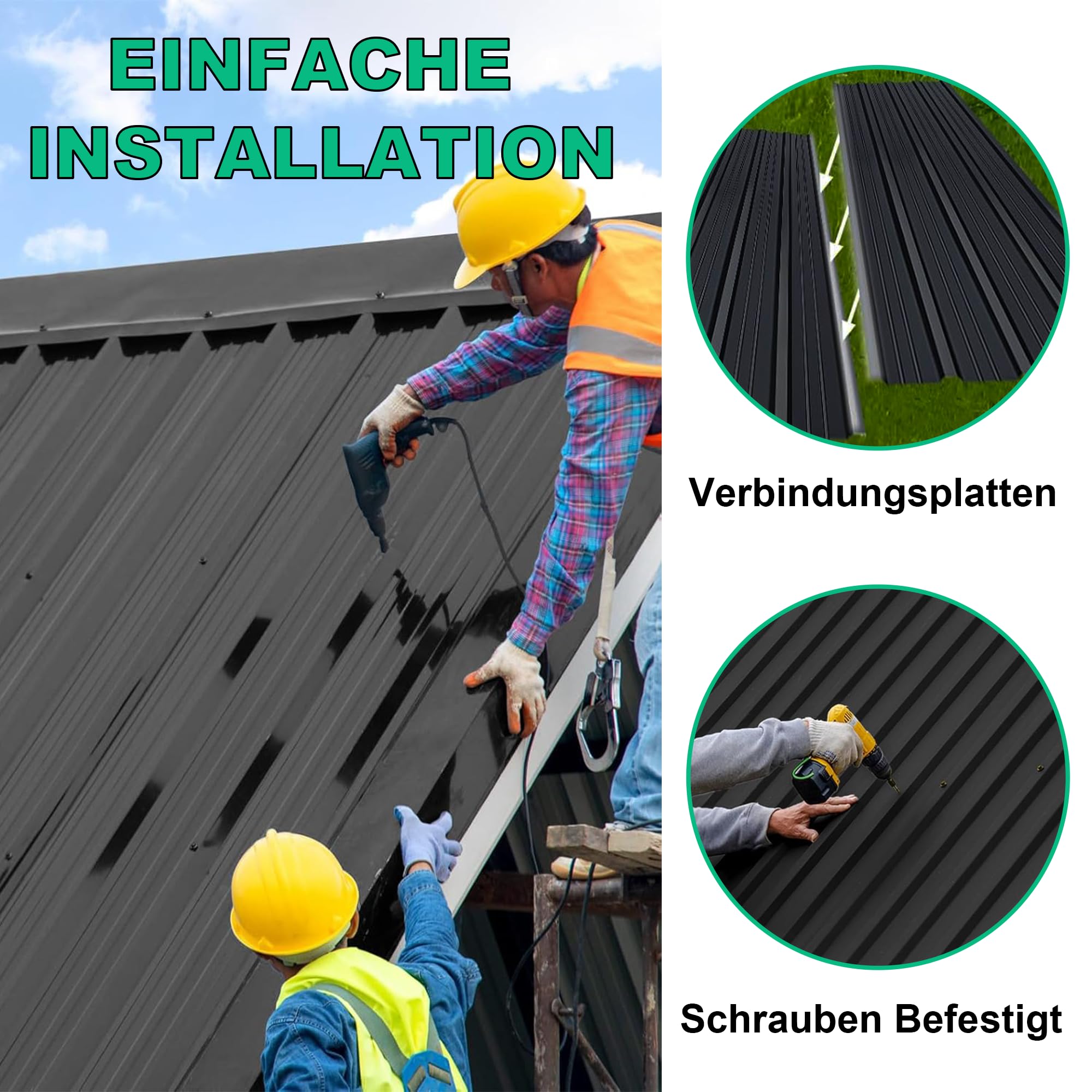 24PCS Trapezblech Dachplatten 115x45CM, Schwarz Verzinkter Stahl 0,25mm Profilblech für Dächer Geräteschuppen Carports Wandverkleidungen